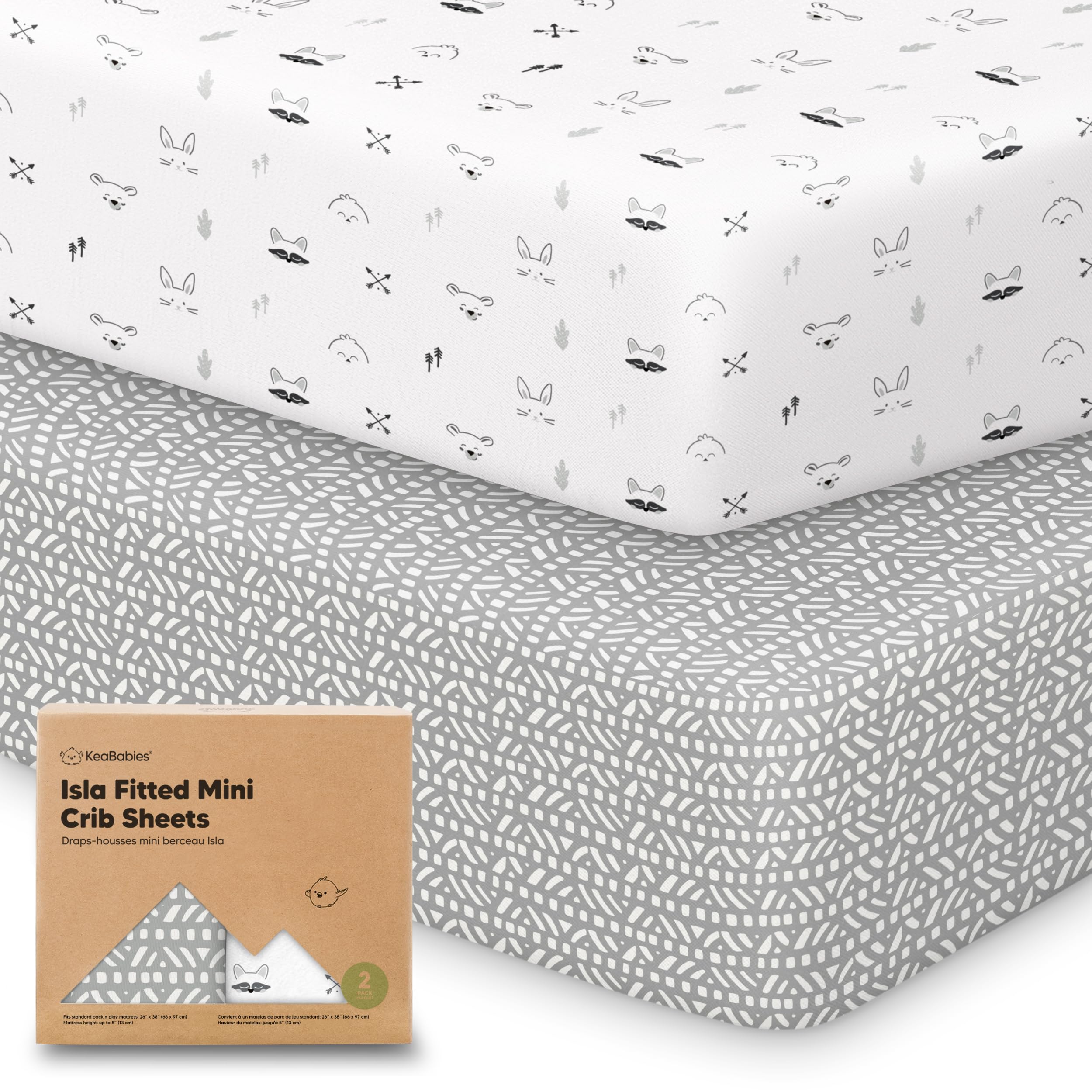 KeaBabies pack-n-play-sheets 38x26 assembled showcase soft, breathable sheets for comfy baby play spaces.