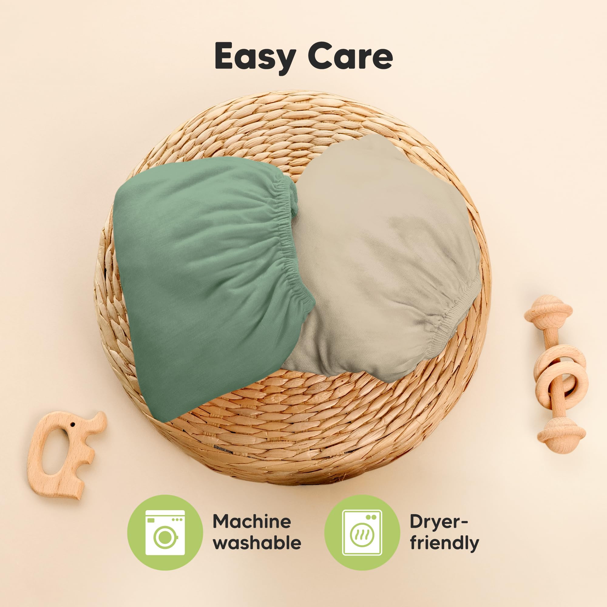 KeaBabies dryer-friendly care for color-safe tumble drying.