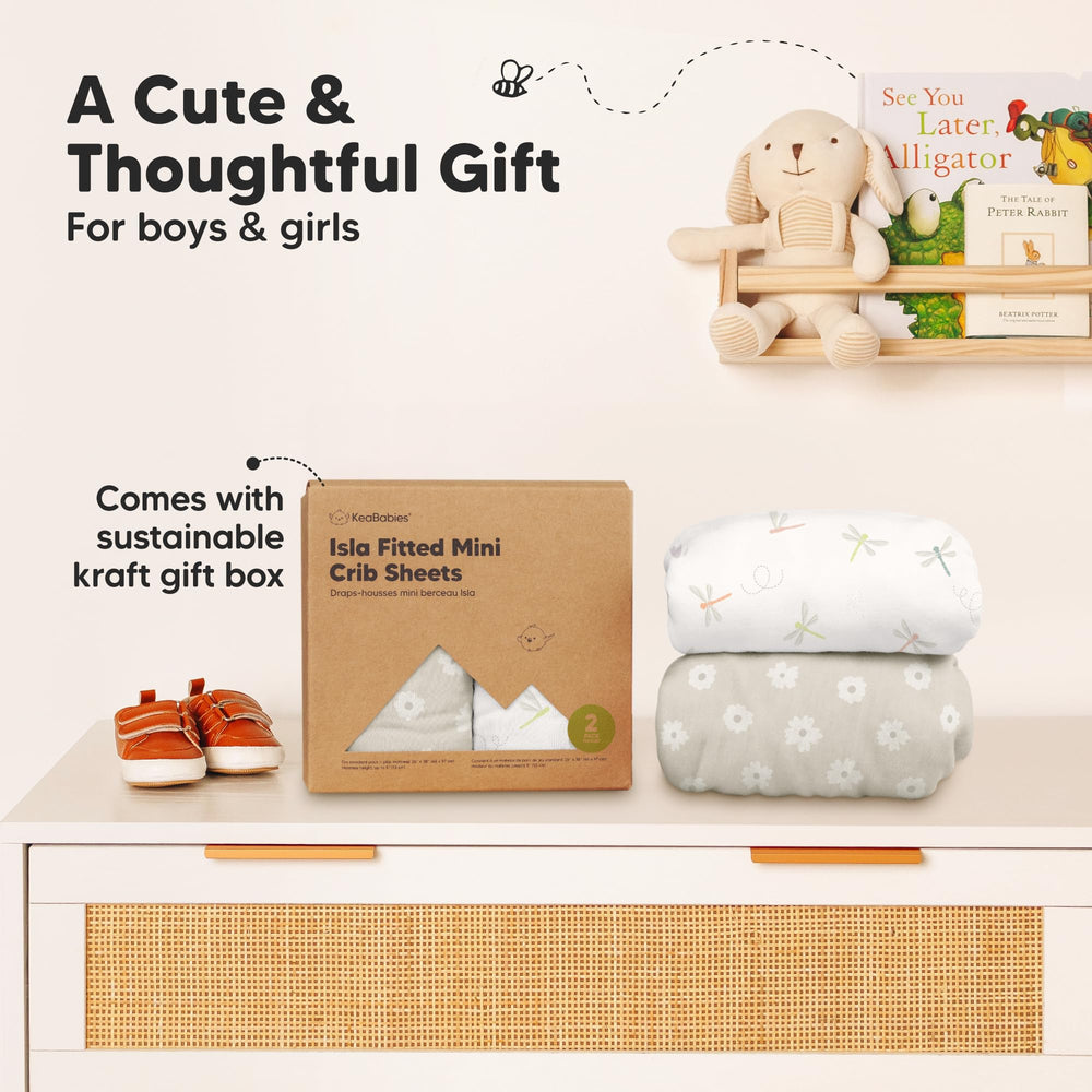 KeaBabies Meadow packaging and easy-care instructions for parents