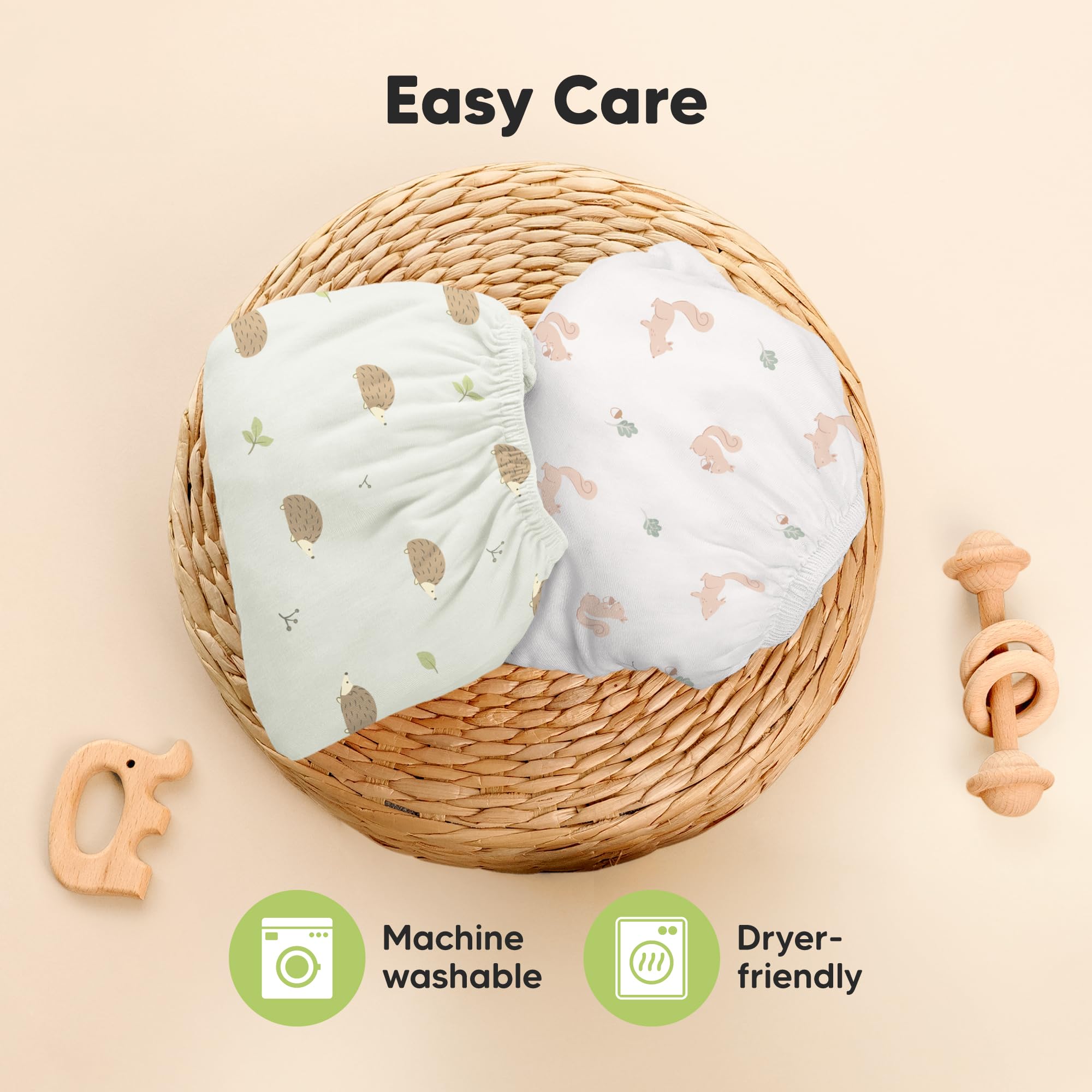 KeaBabies 38x26 size fits most pack n play mattresses up to 5 inches.
