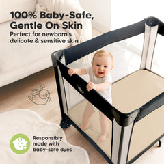 KeaBabies rust sheets in playpen setup for cozy playtime surface.