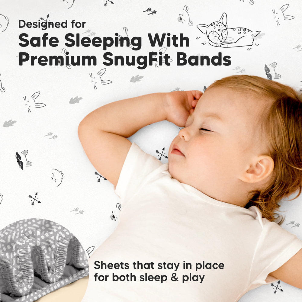 KeaBabies two-pack sheets showcase pack-n-play versatility for travel and home.