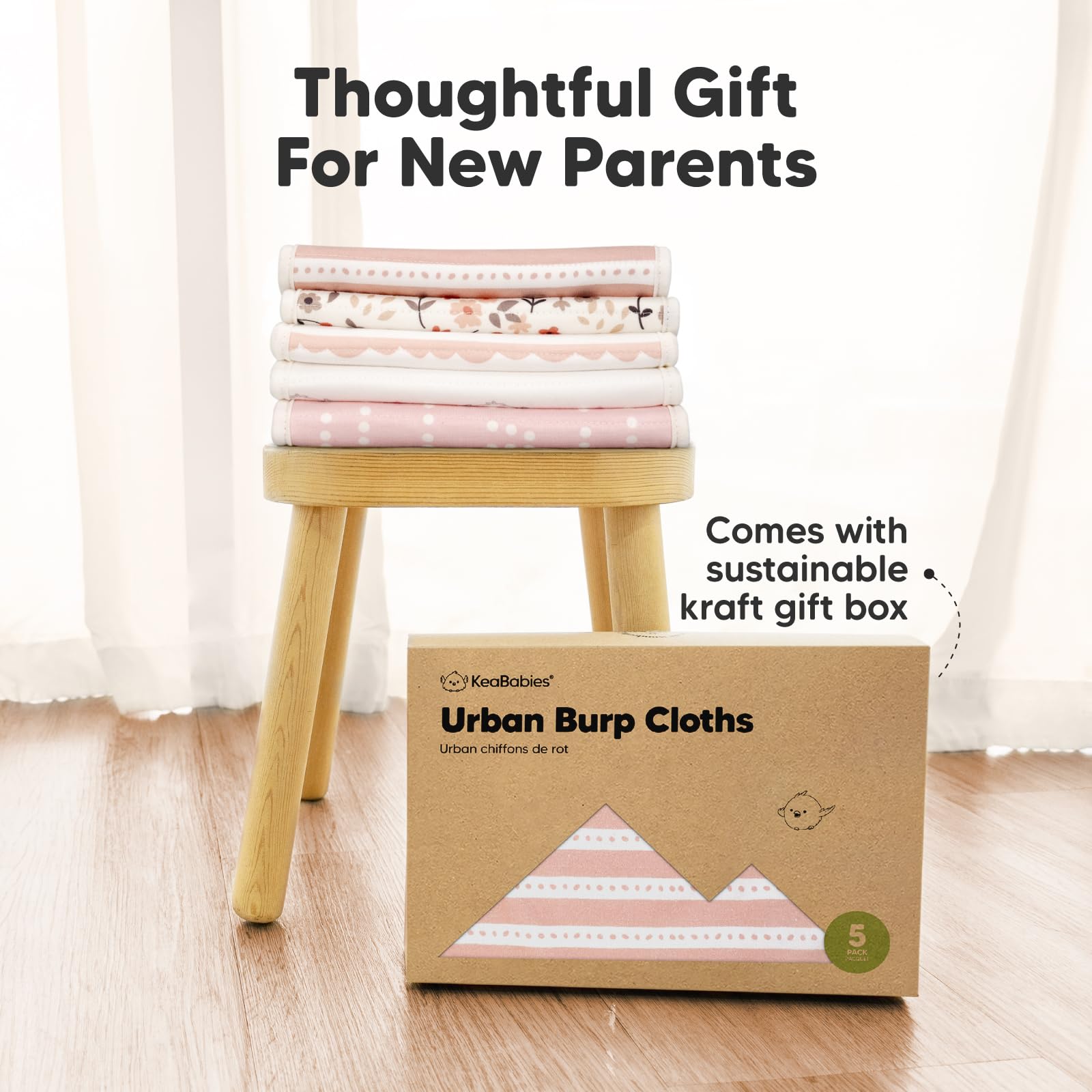 KeaBabies Packaging-ready organic burp cloth kit suitable for gifts.