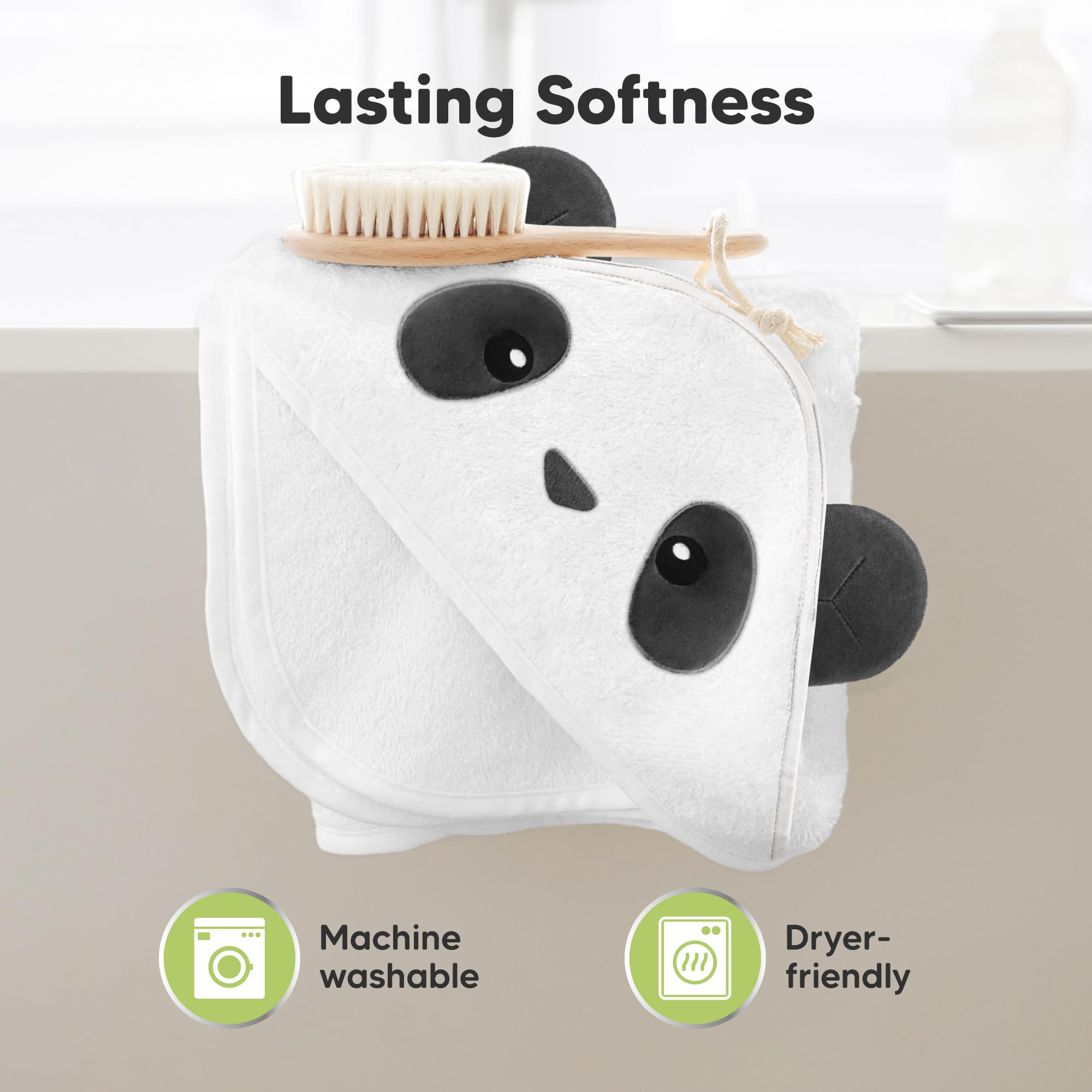 KeaBabies panda design kid-friendly bath time wrap for cozy post-bath cuddle.