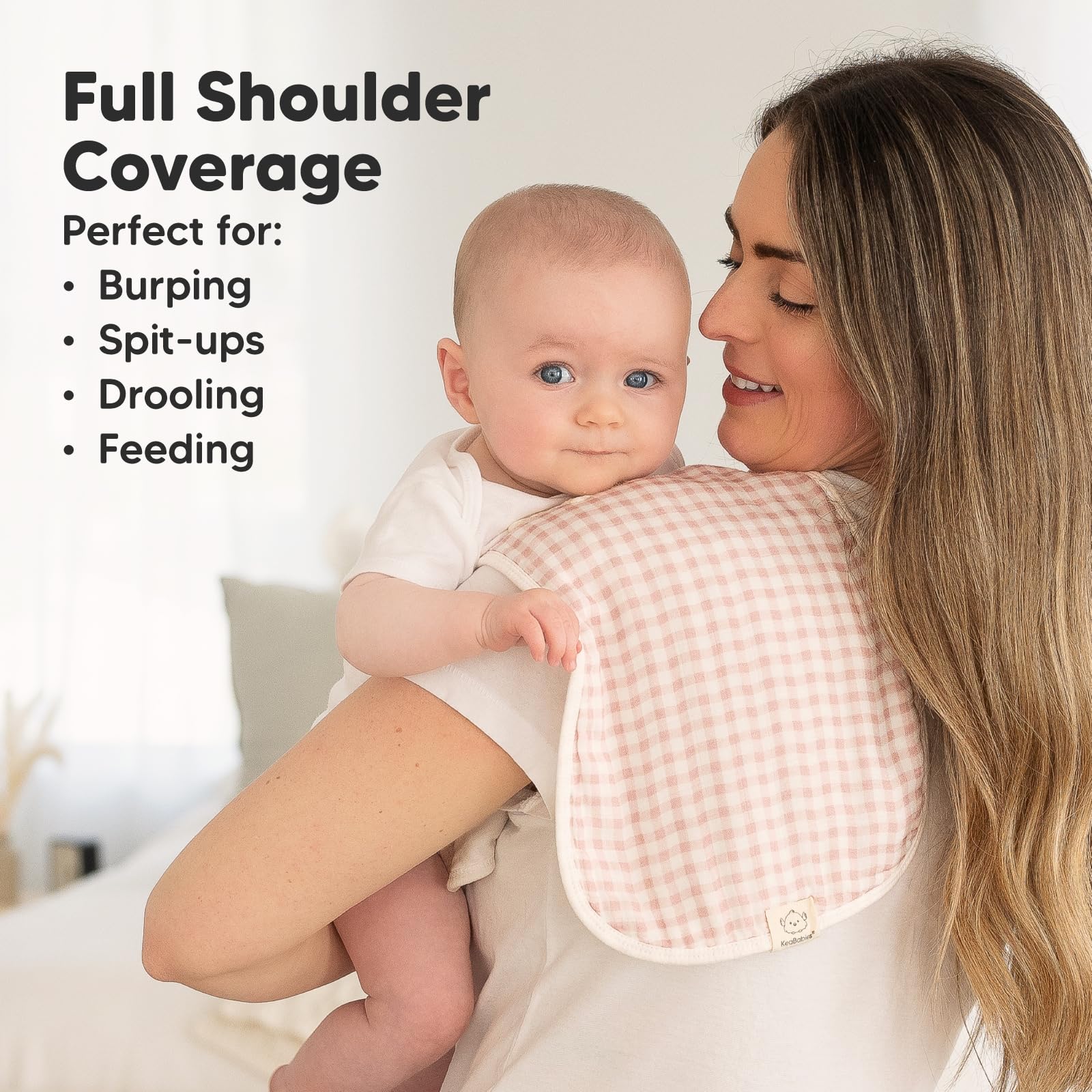 KeaBabies Petals burp cloth 8-layers emphasizes high absorbency for spit up moments.