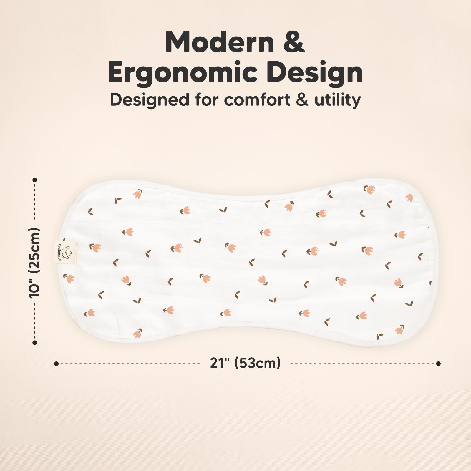 KeaBabies Petals burp cloth with shoulder coverage demonstrates secure fit during burping.