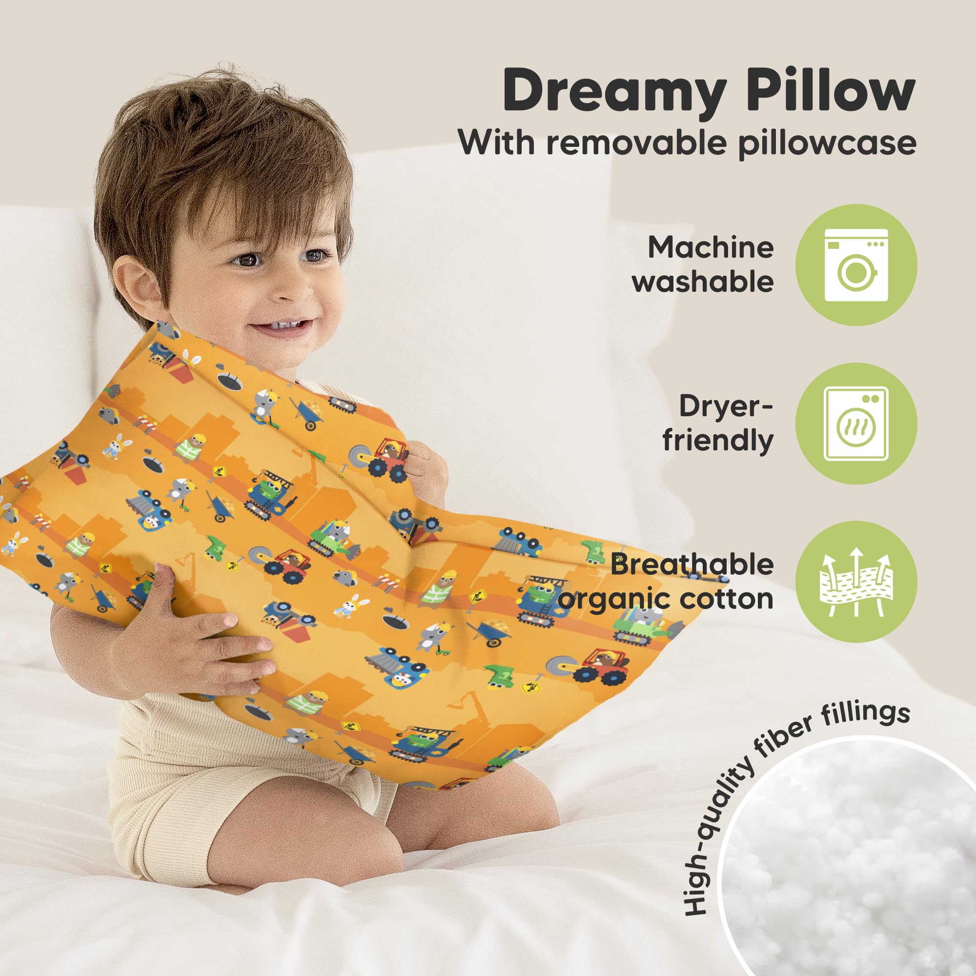 KeaBabies pillow closeup organic cotton fibers premium material for gentle sleep.