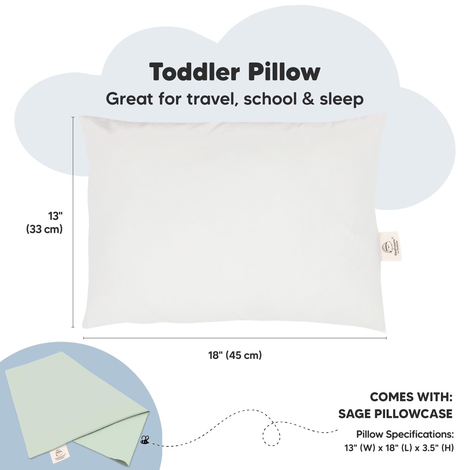 KeaBabies pillowcase closeup shows organic cotton fabric, soft, breathable, gentle on toddler skin.