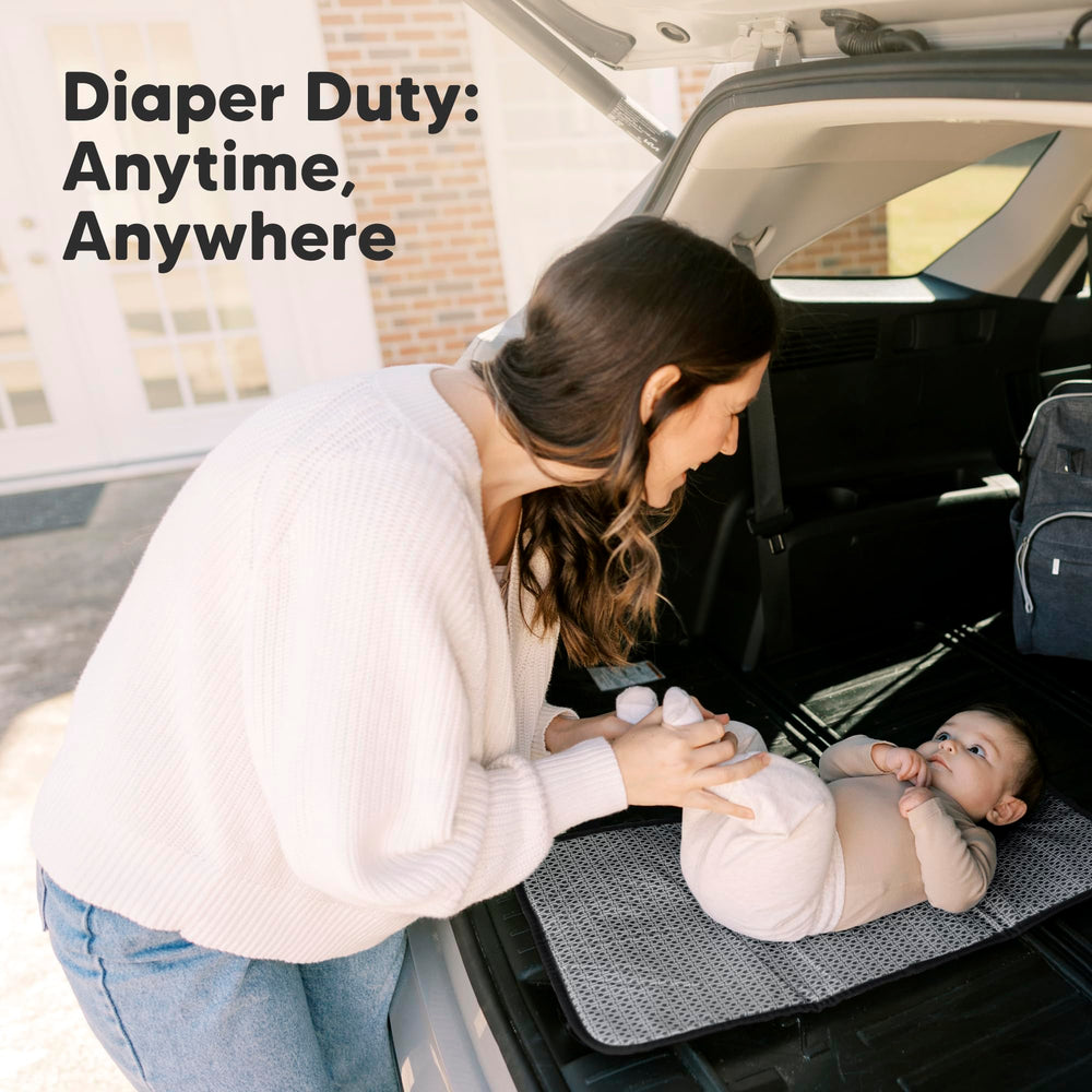 KeaBabies portable changing pad black geo design looks stylish and easy to spot