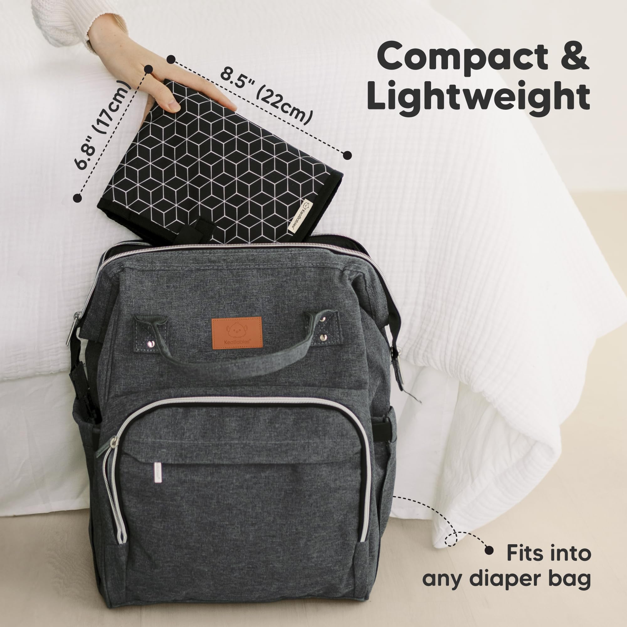KeaBabies portable changing pad folded compact size fits diaper bag