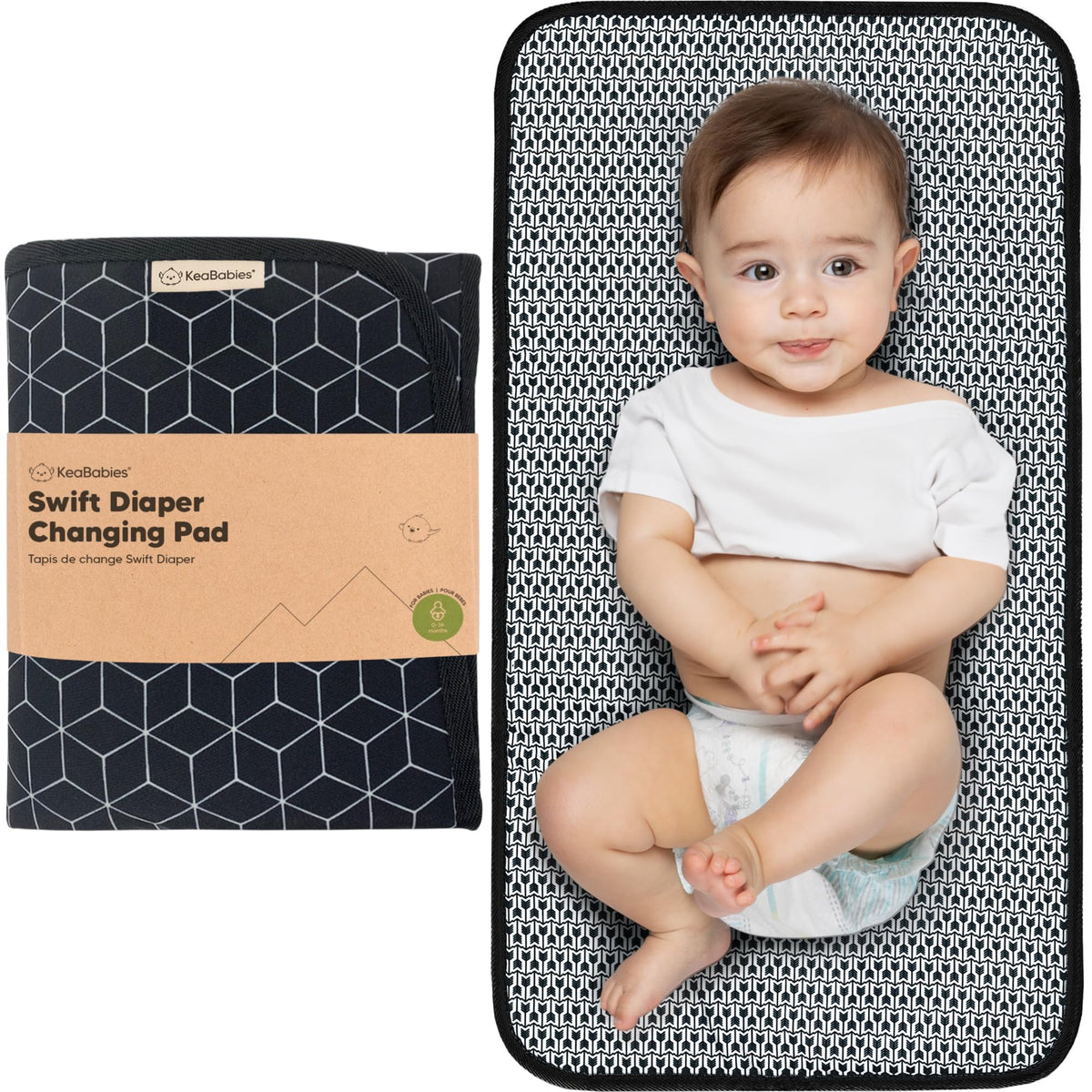 KeaBabies portable changing pad open layout showing generous 25x13 inch surface for comfort