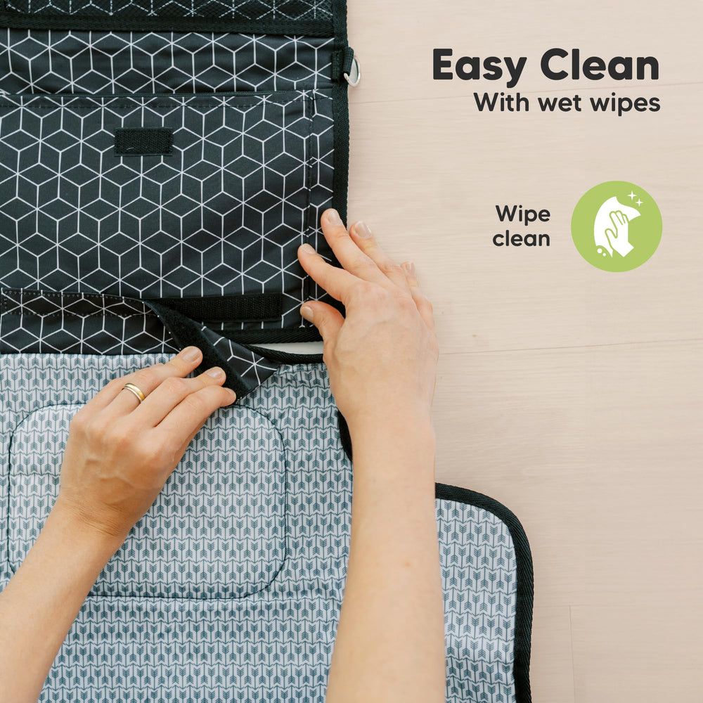 KeaBabies diaper changing pad folds into a clutch for easy travel.