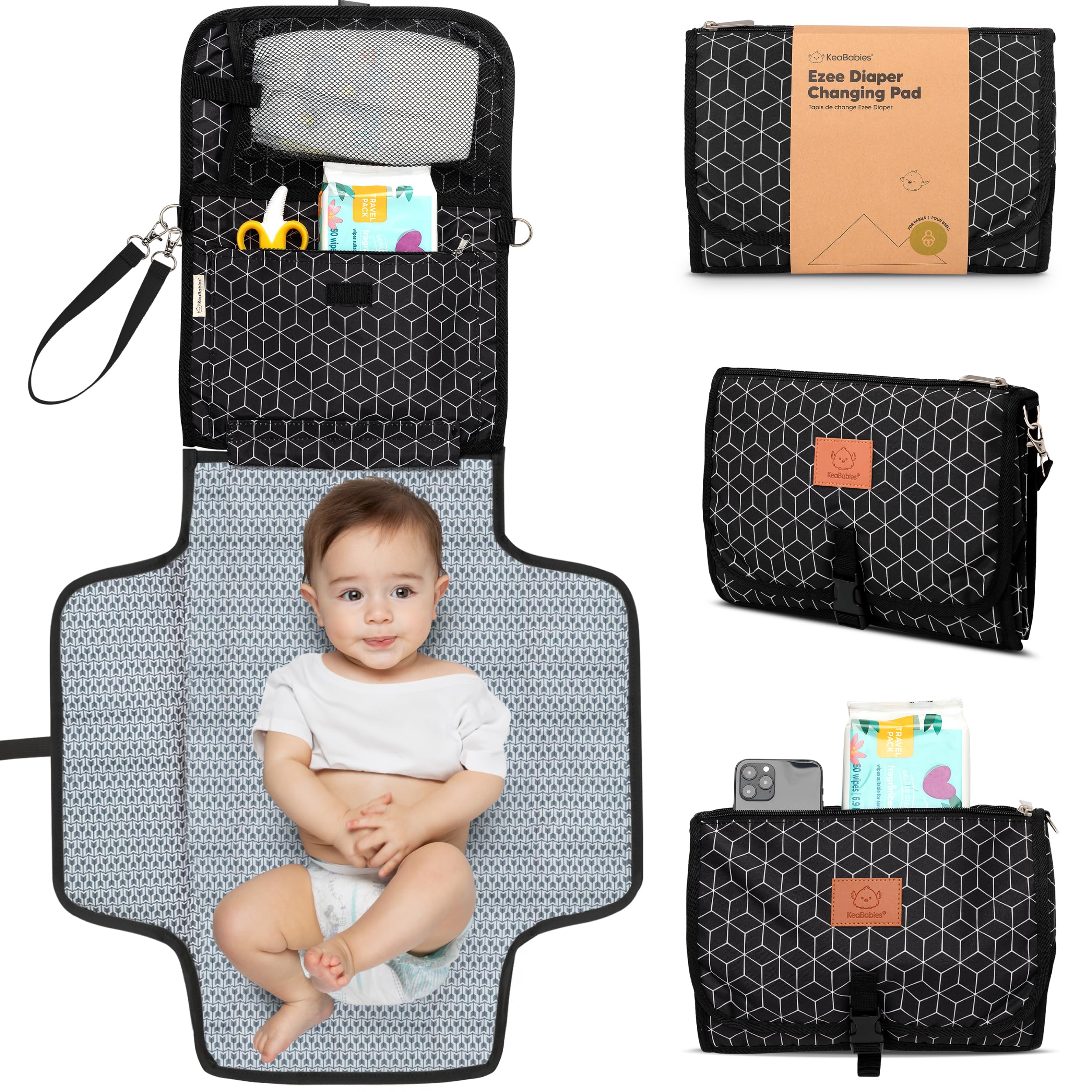 KeaBabies portable diaper changing pad folded for travel, compact and ideal for on-the-go changes.