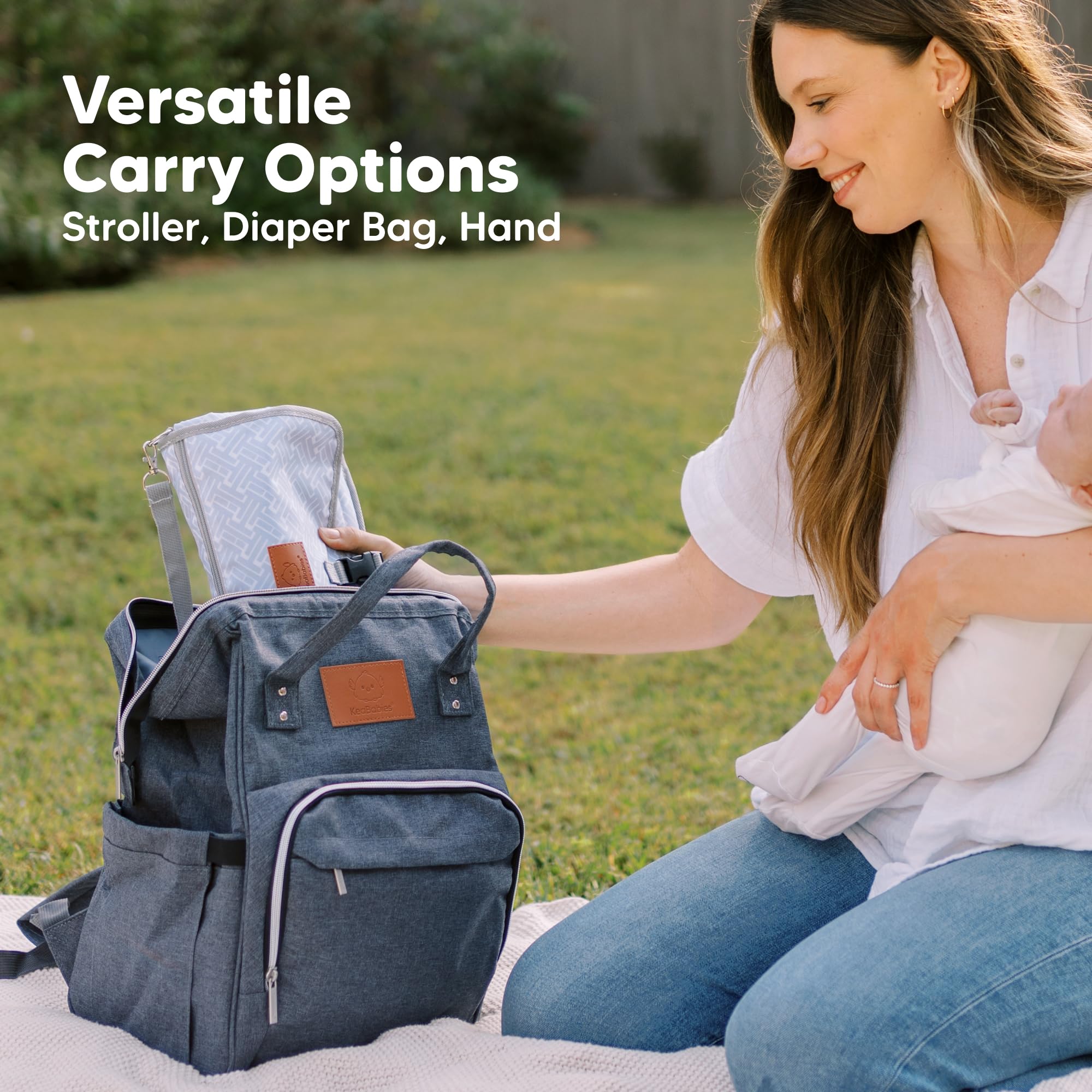 KeaBabies functional pockets keep wipes, creams, and essentials organized.