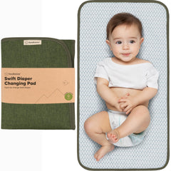 KeaBabies portable changing pad in olive green, open for on-the-go, spacious baby diaper changes.