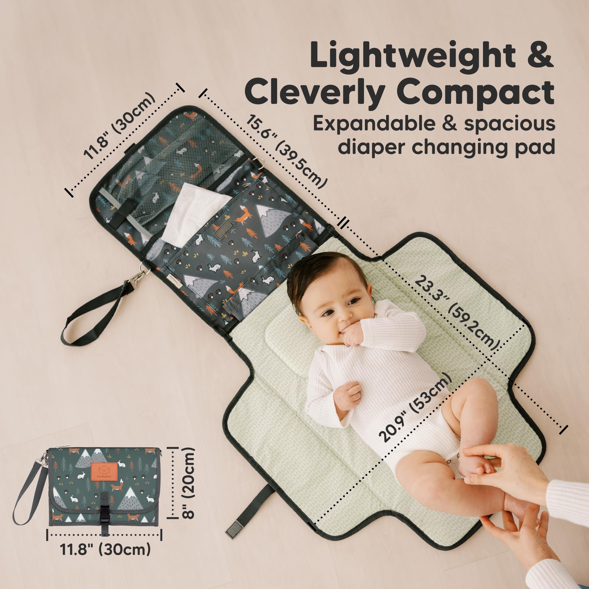 KeaBabies portable diaper changing pad woods built-in pillow provides gentle head elevation