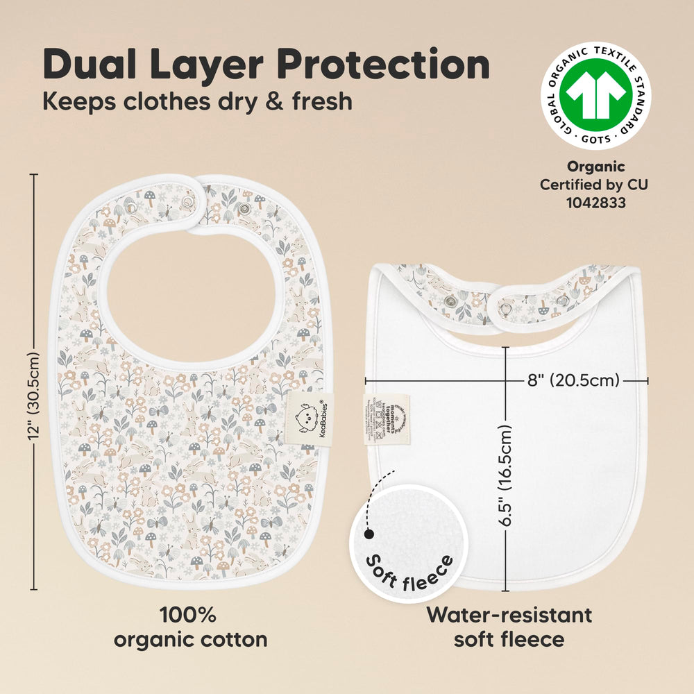 KeaBabies Prairie dual-layer bib close-up highlighting absorbent fleece.