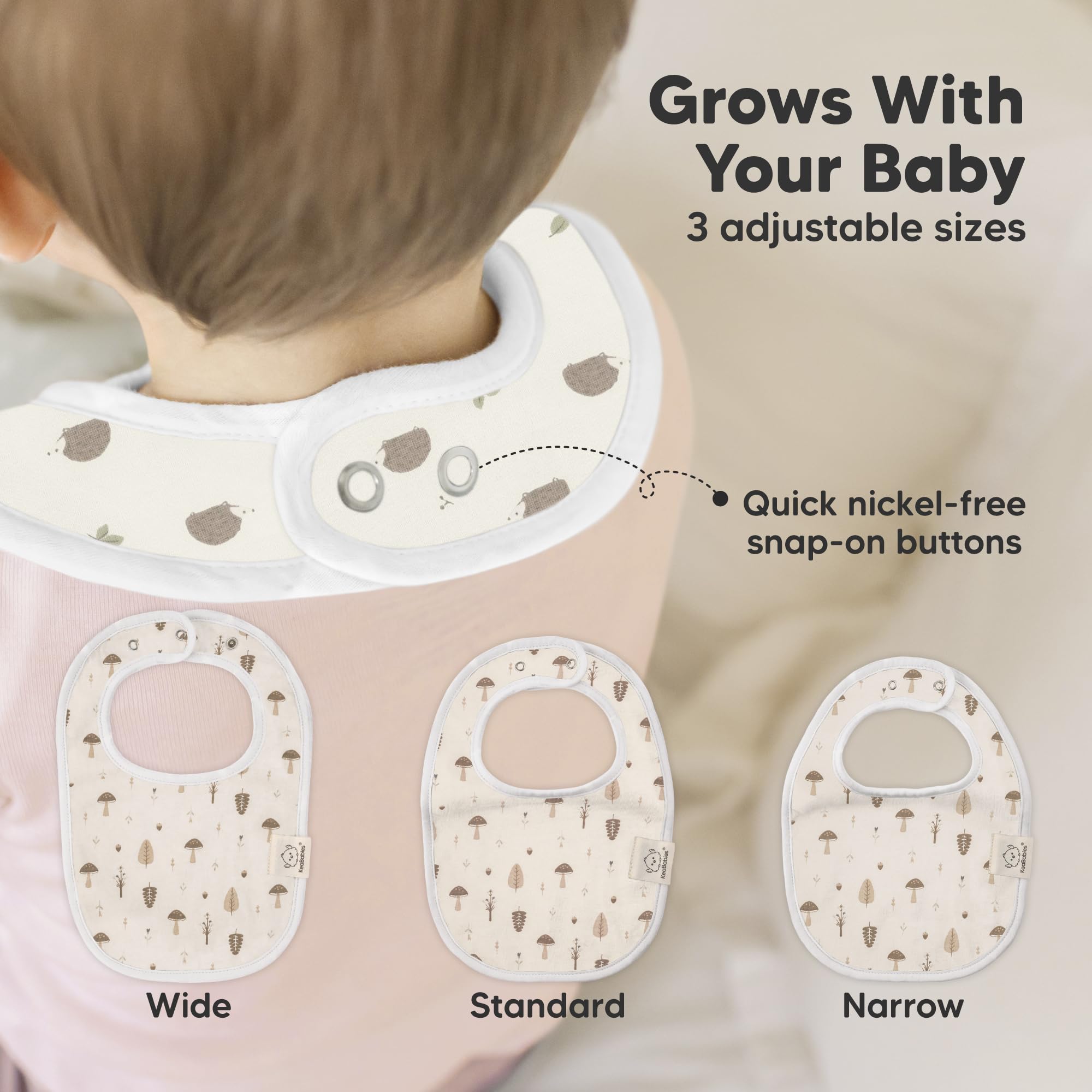 KeaBabies Prairie bibs provide full coverage and stay flat on chest.