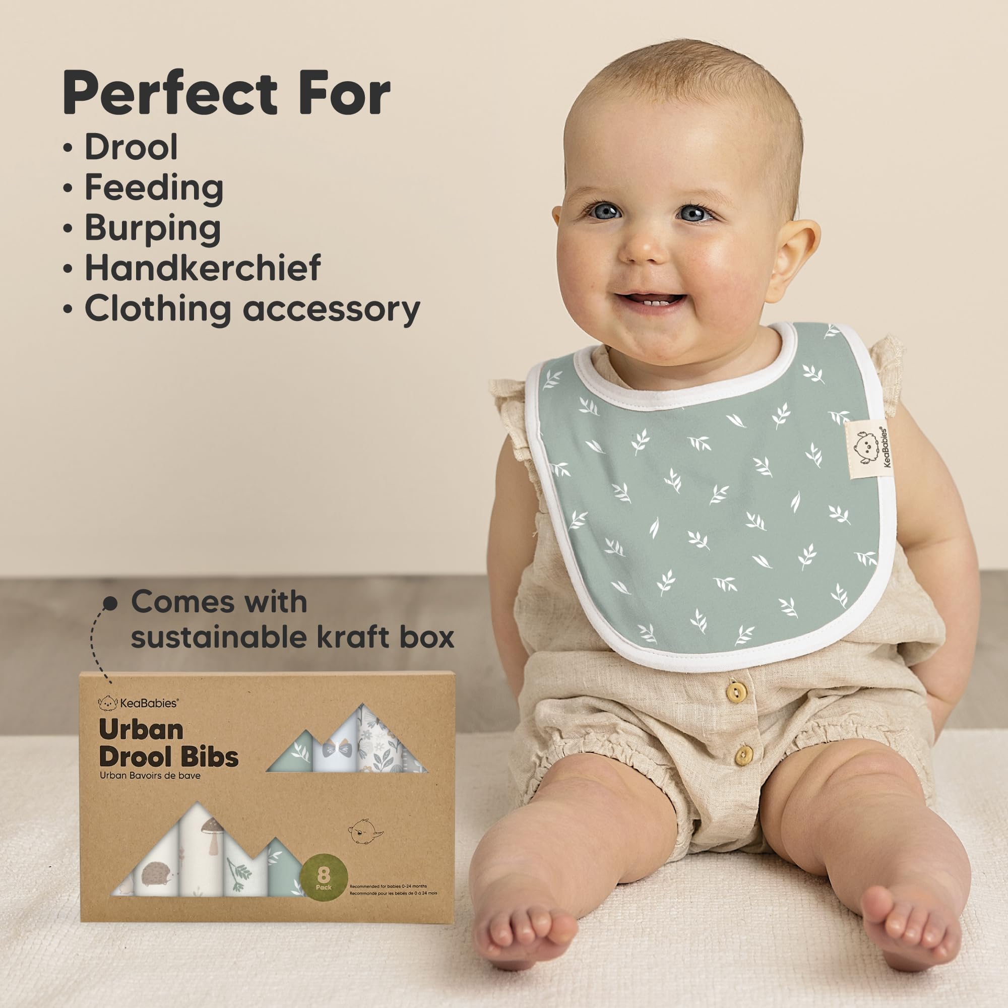 KeaBabies Prairie bibs on baby during drool and teething.