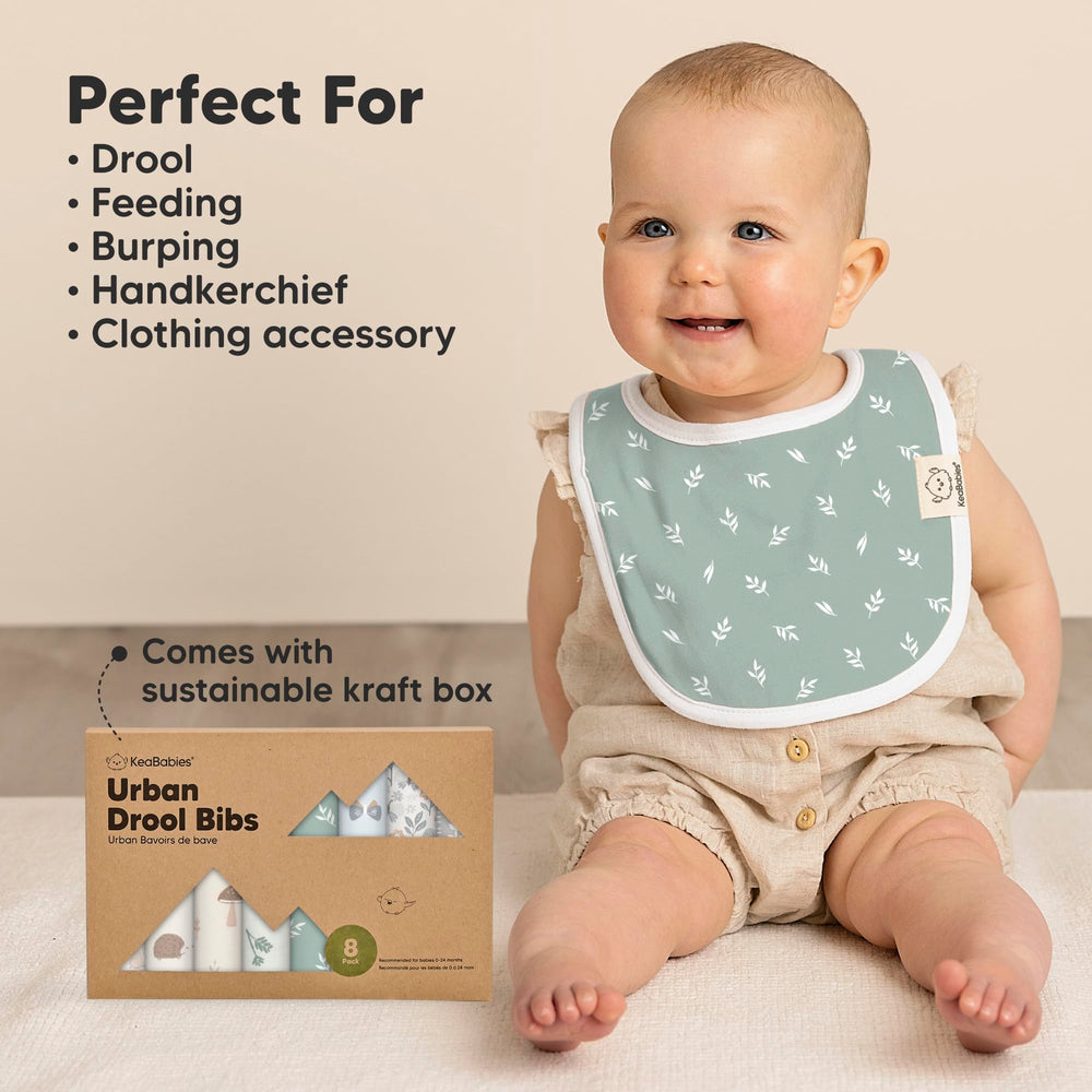KeaBabies Prairie bibs on baby during drool and teething.