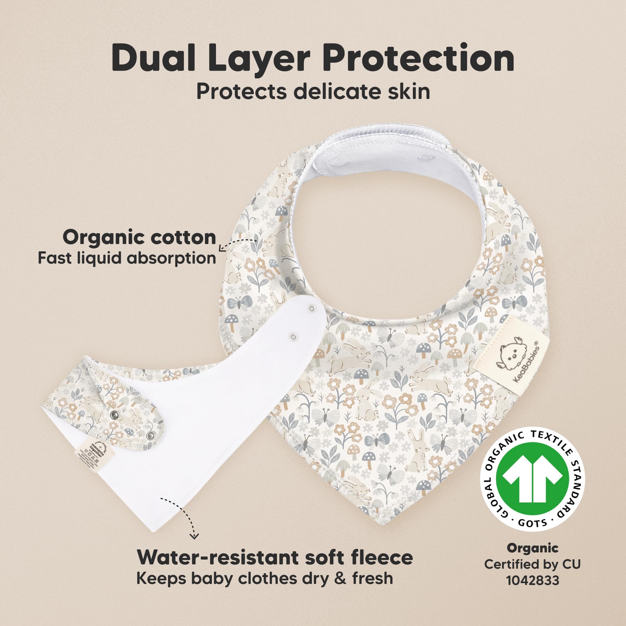 KeaBabies Prairie dual-layer bib with absorbent cotton and fleece backing.