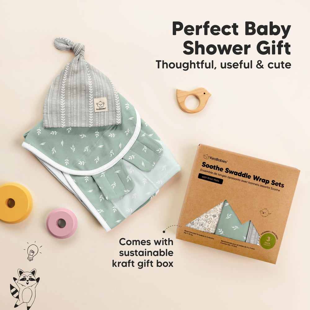 KeaBabies Prairie gift-box-ready swaddle set displayed for new parents.