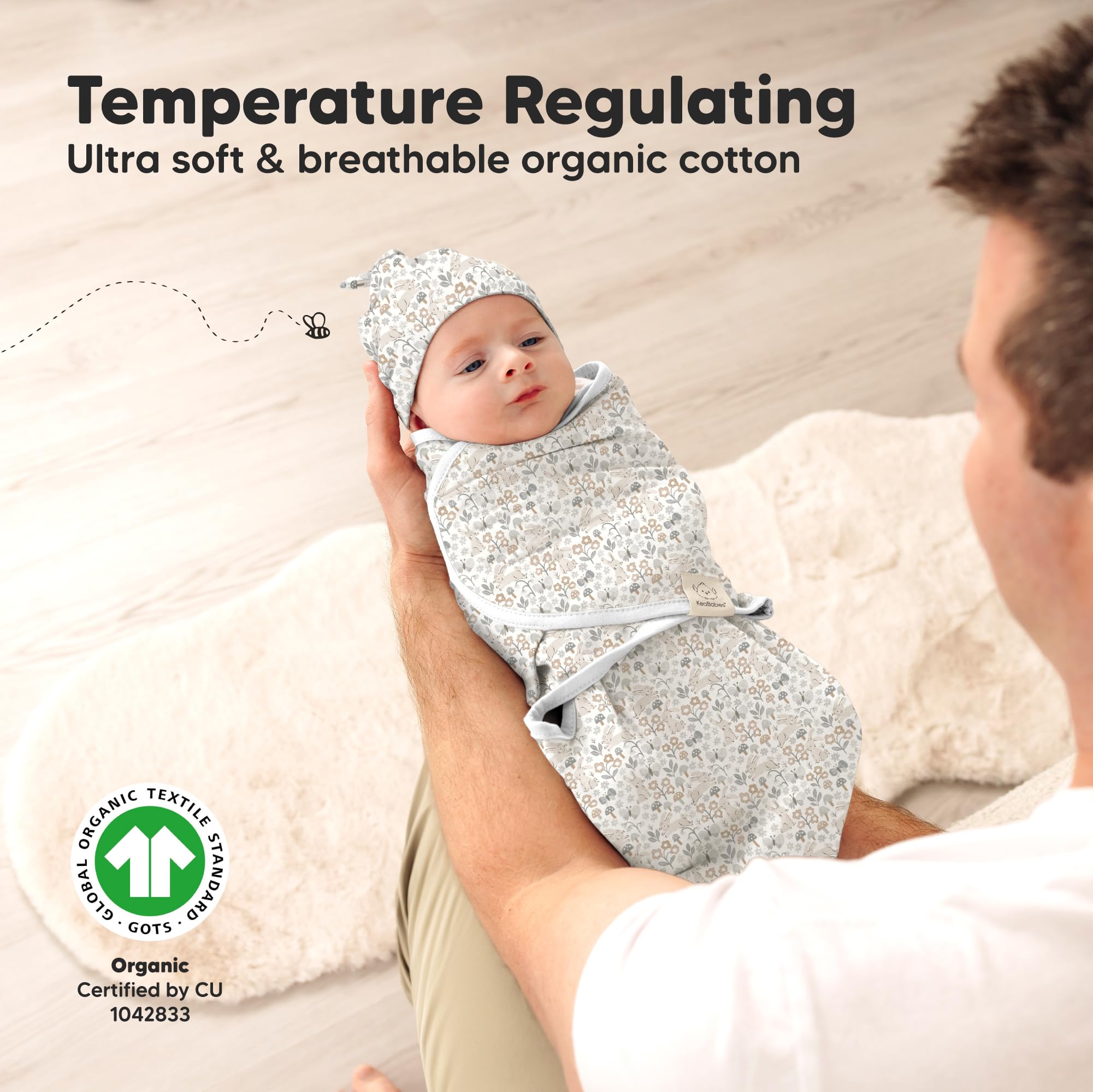 KeaBabies Prairie sleep sack 0-3m outer view highlighting premie-friendly warmth.