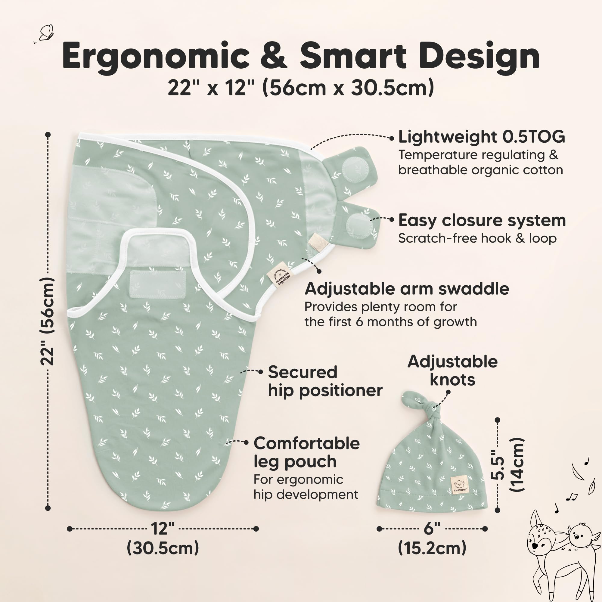 KeaBabies Prairie swaddle set in use in crib for secure, peaceful sleep.
