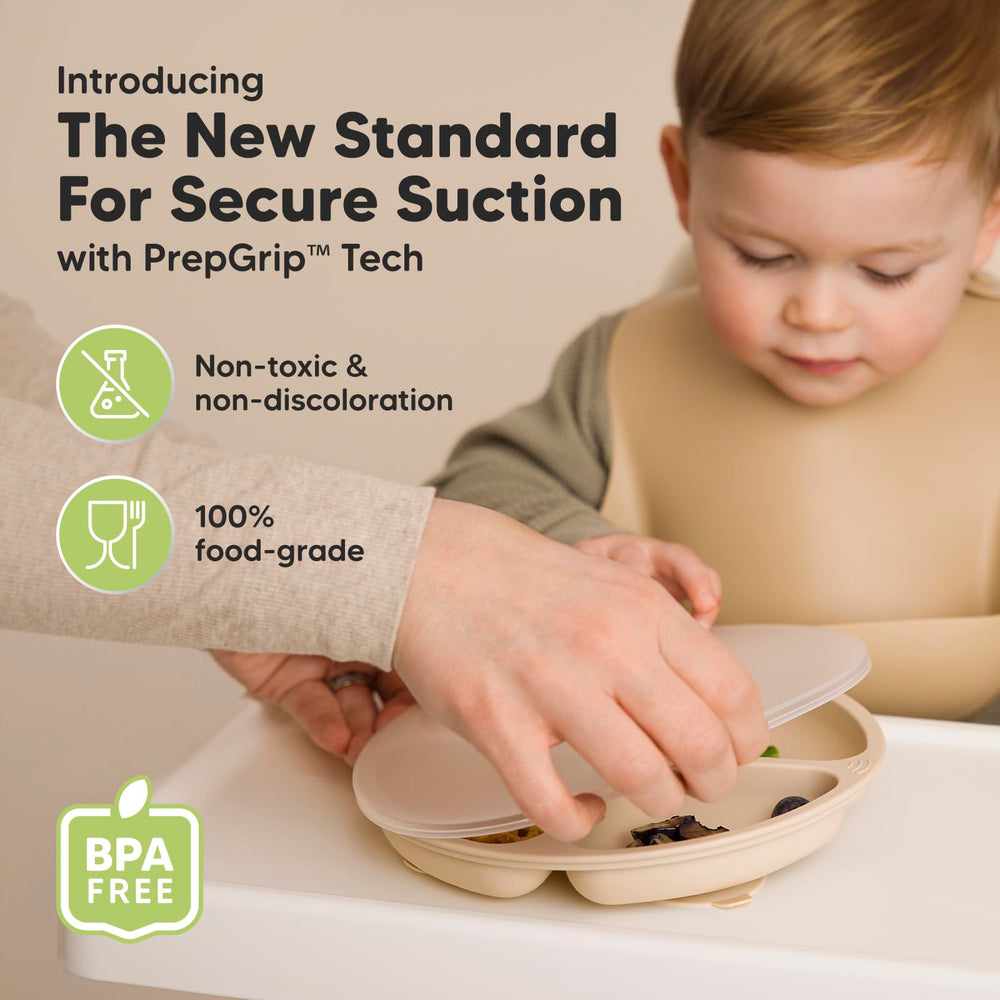 KeaBabies PrepGrip tabs visible on suction plate for easy lift and release