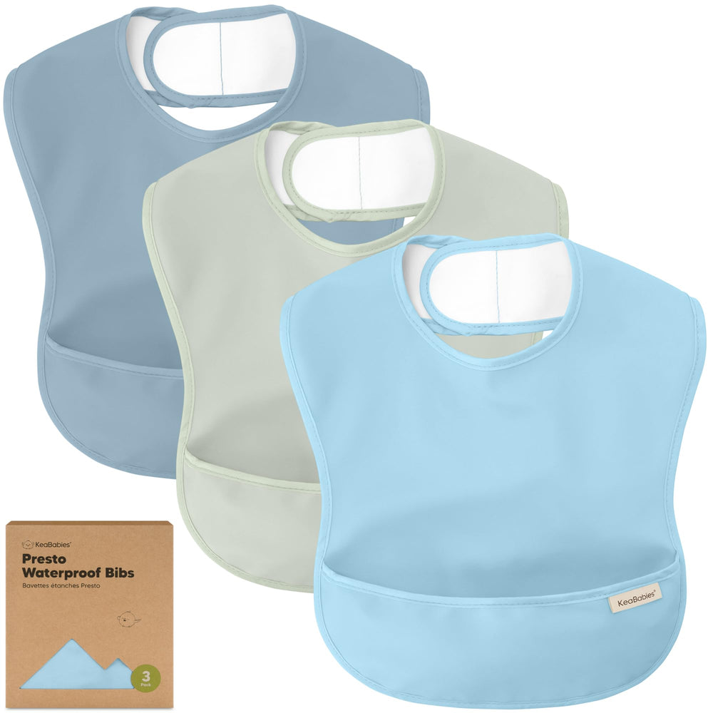 KeaBabies Presto bib waterproof coverage protects clothes during meals.