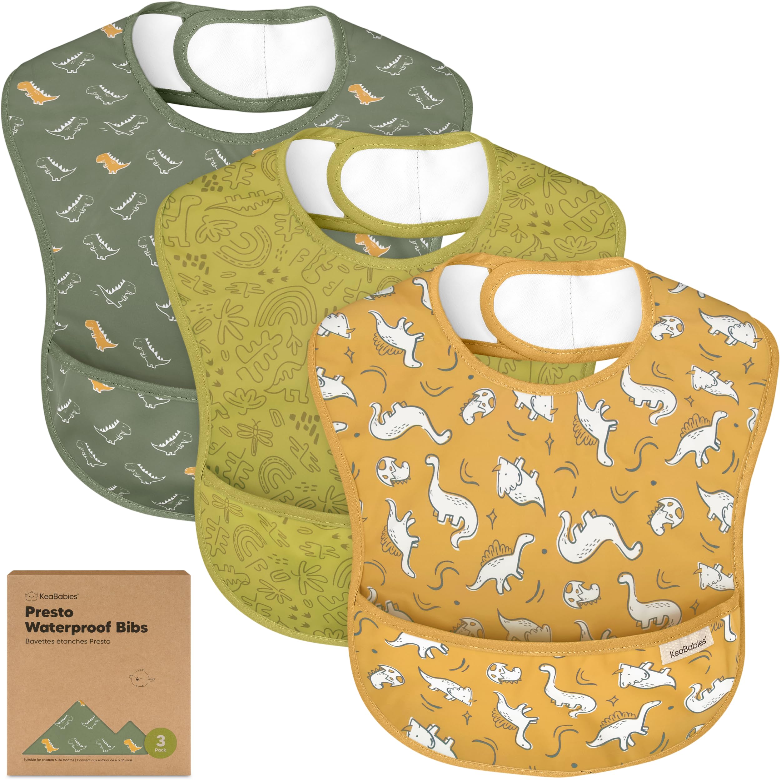 KeaBabies Presto bib with wide food catcher for mess-free meals.