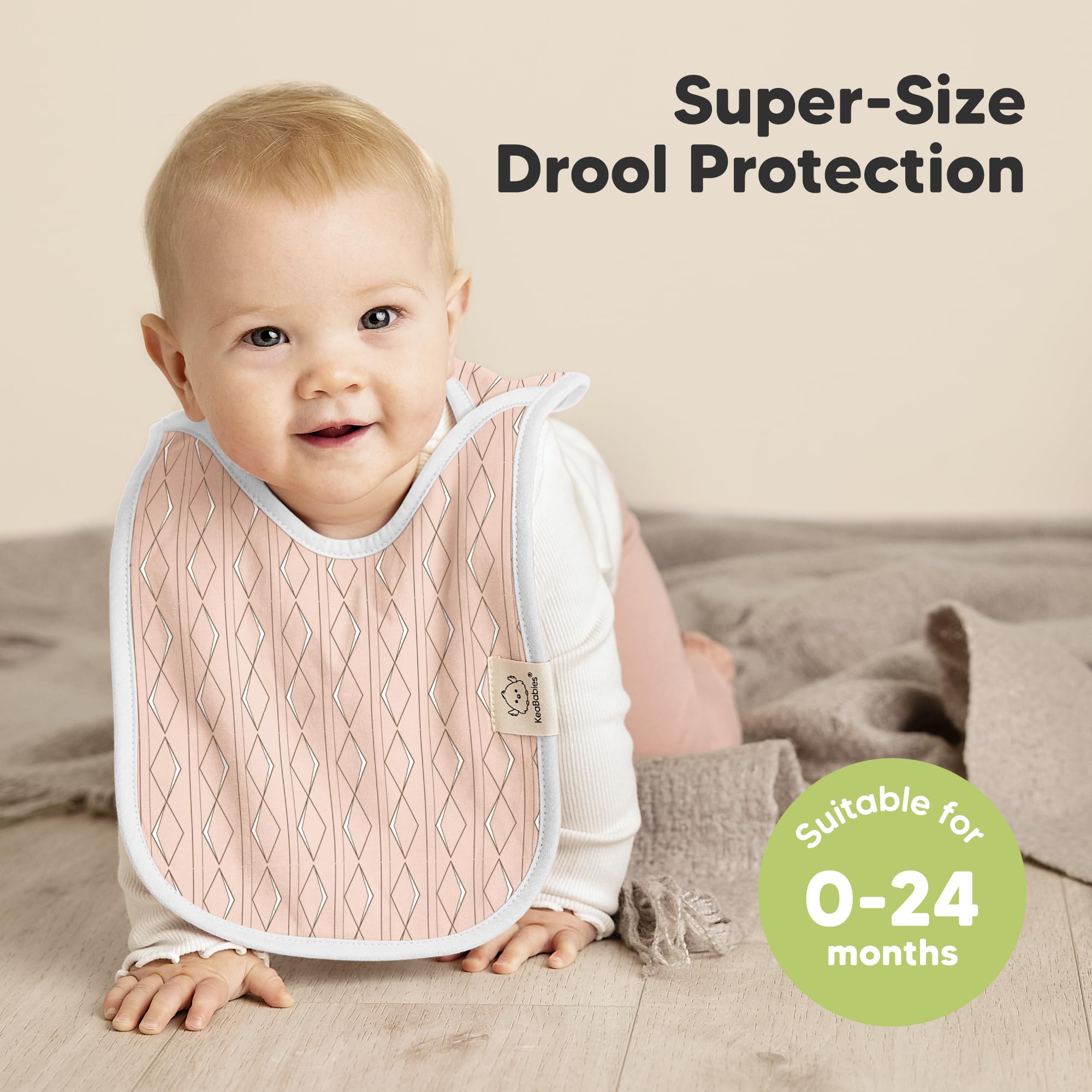 KeaBabies Prism bibs on baby showing easy pullover wear
