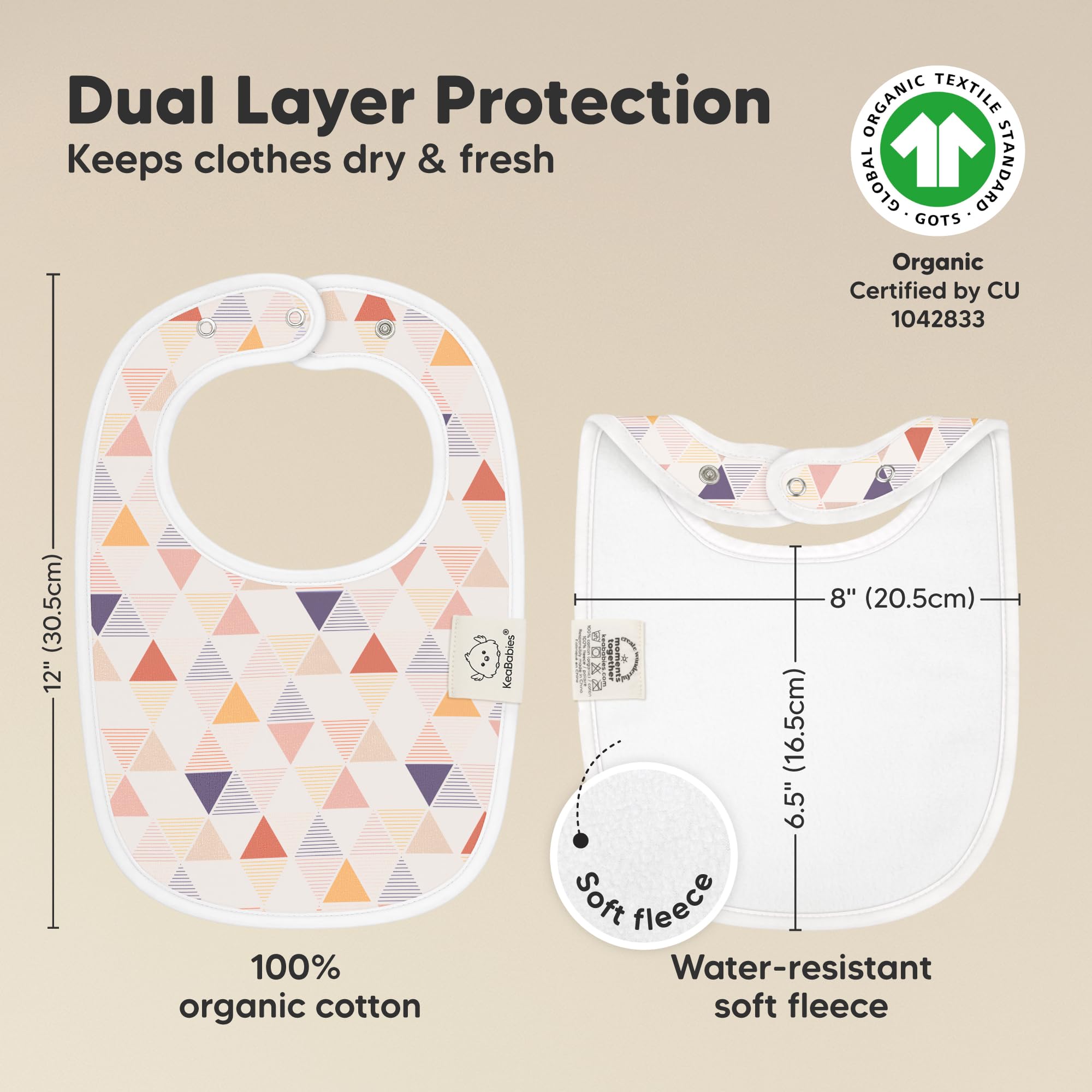 KeaBabies Prism bib adjustable snaps enable comfy growing fit