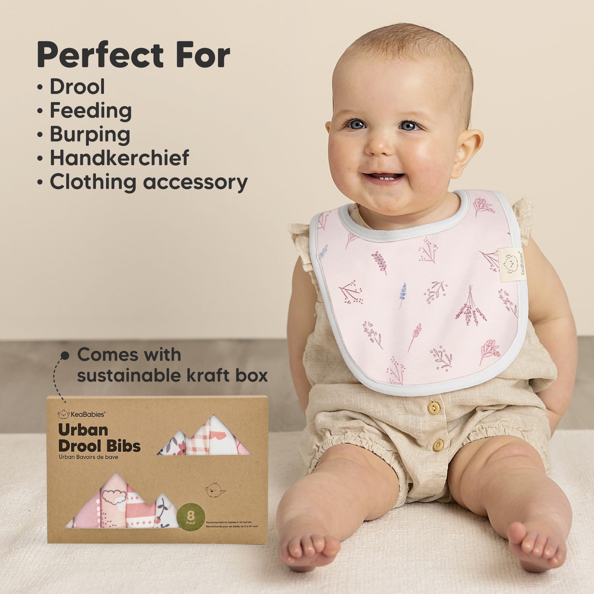 KeaBabies Prism bib burping-spill demo shows versatile baby use