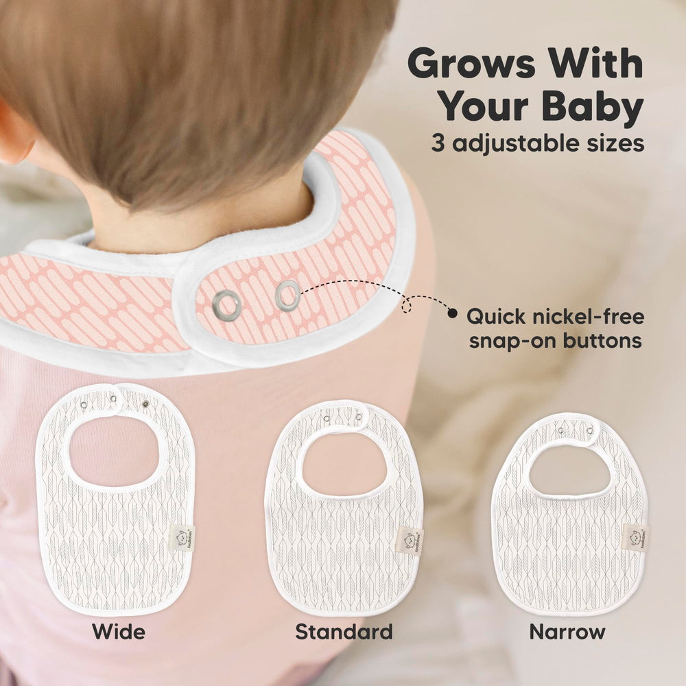 KeaBabies Prism bib on baby wearing demonstrates full chest coverage