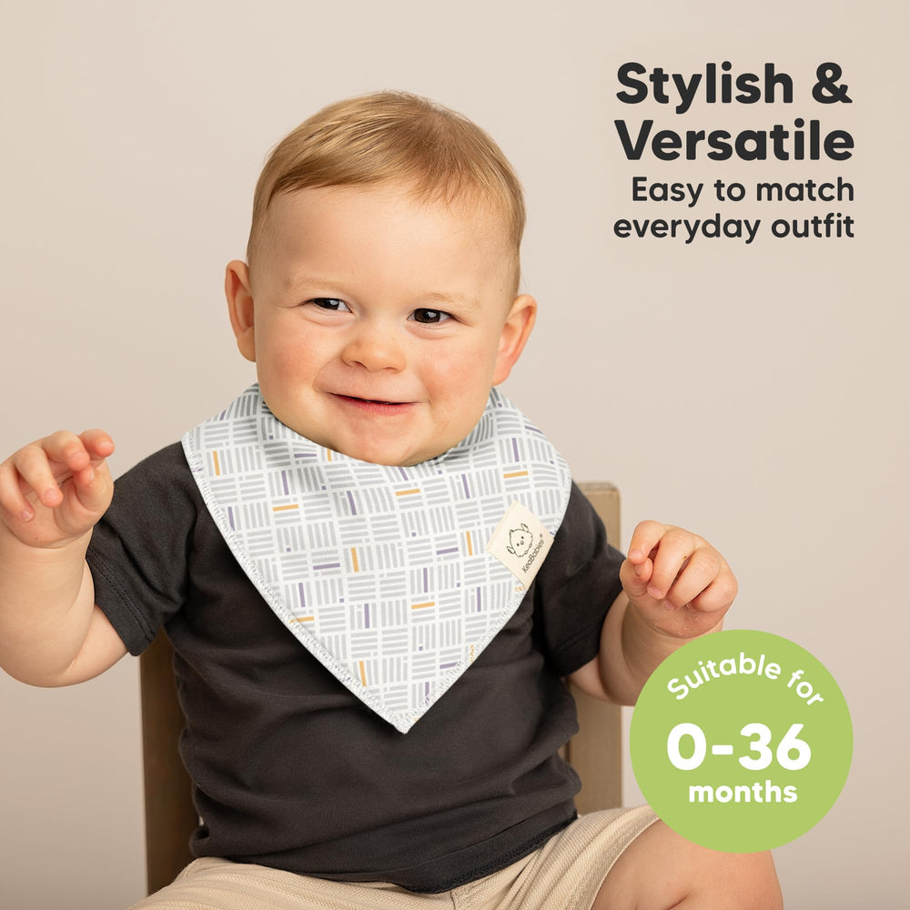 KeaBabies Prism triangle bib neck closure demonstrates adjustable fit for growing babies