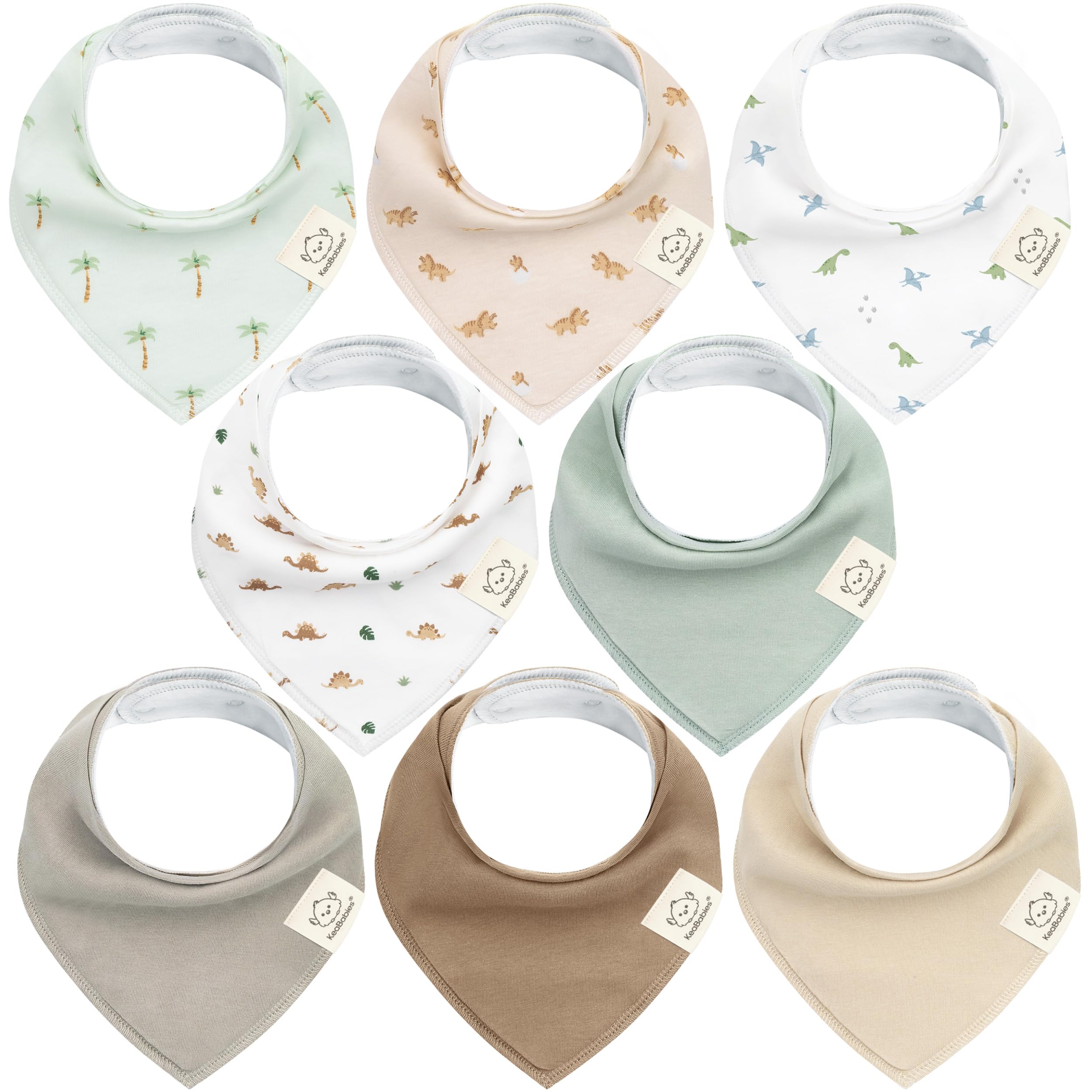 KeaBabies Roarsome 8-pack bandana bibs front view for drool protection