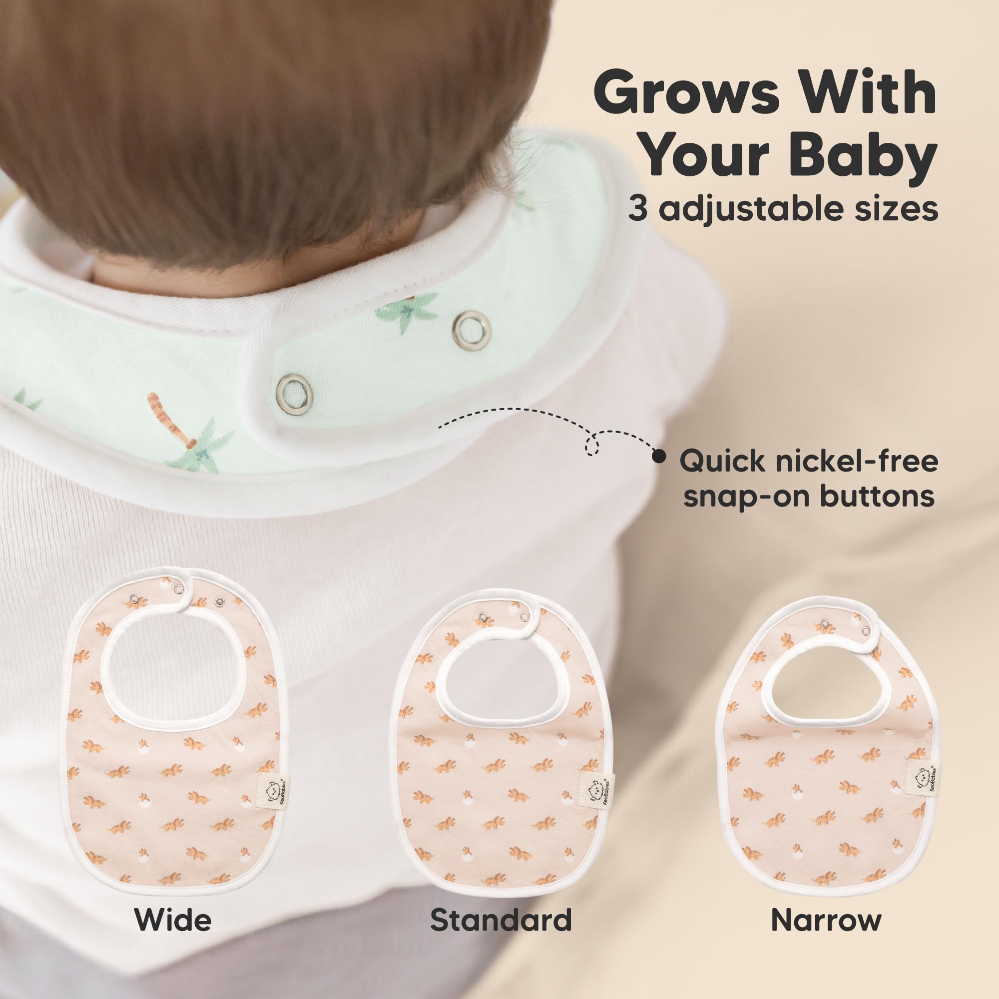 KeaBabies Roarsome adjustable-snaps closeup shows comfy, nickel-free closures.