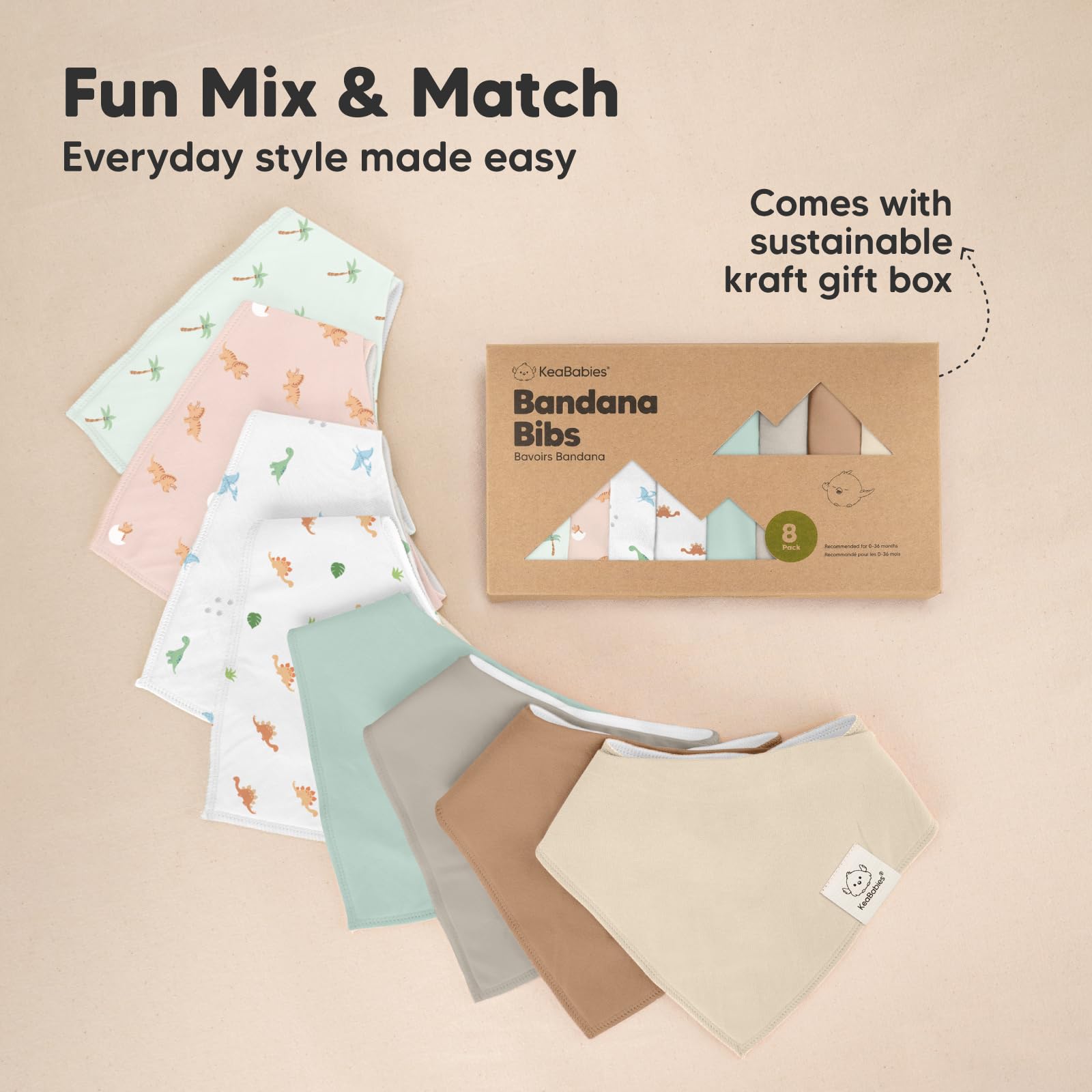 KeaBabies Roarsome gender-neutral bibs pair with everyday outfits