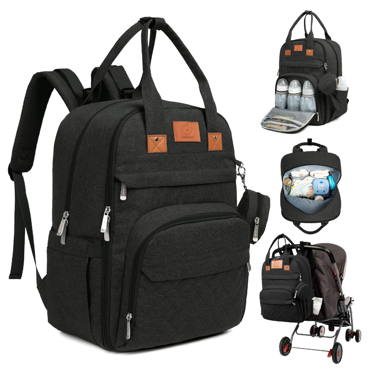 KeaBabies Rove Diaper Bag Backpack front view shows spacious storage and easy access.