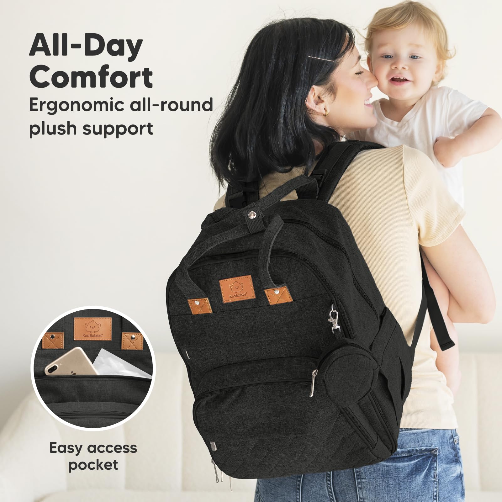 KeaBabies Rove water resistant fabric protects gear in rain.