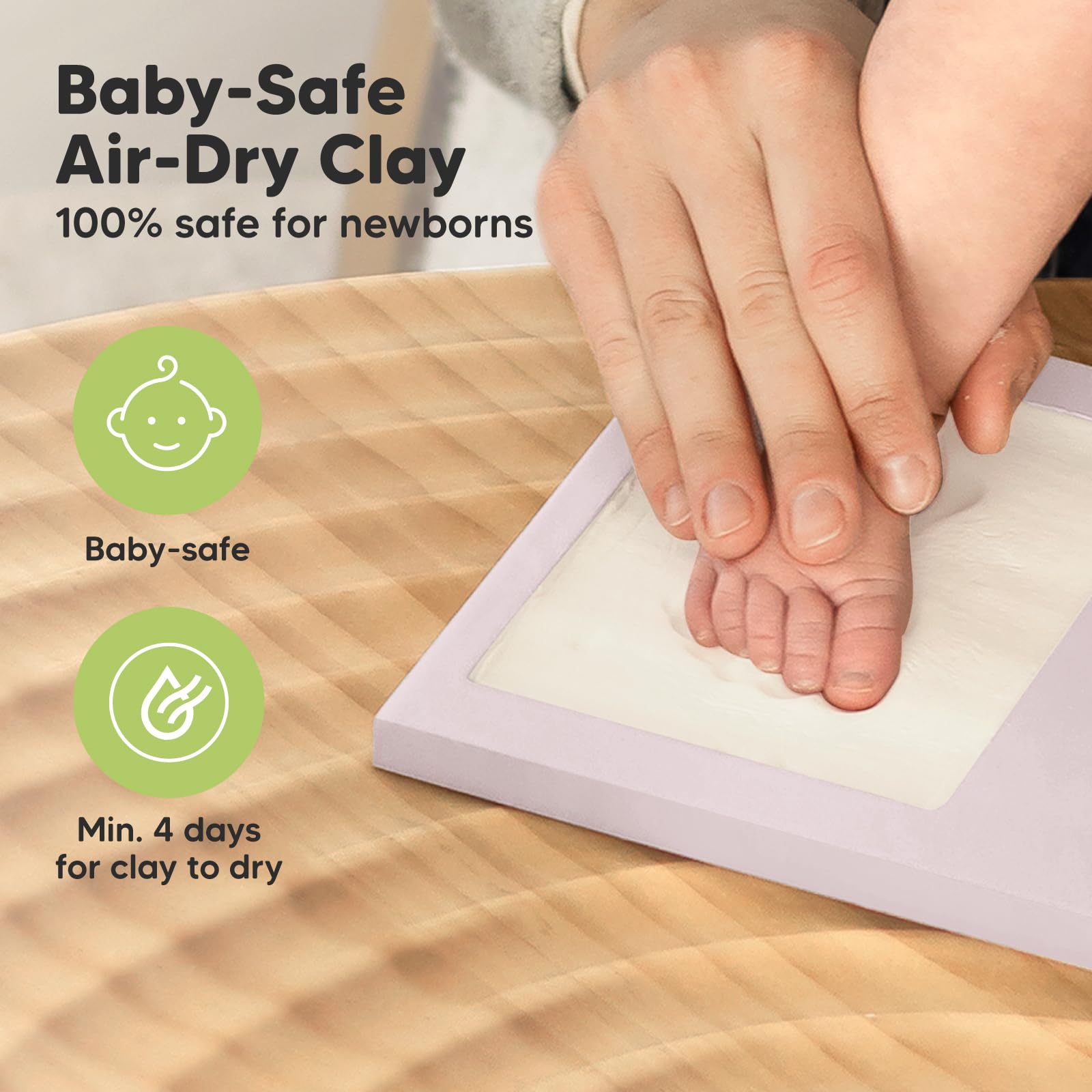 KeaBabies safe air-dry clay ensures baby-safe keepsake impressions.