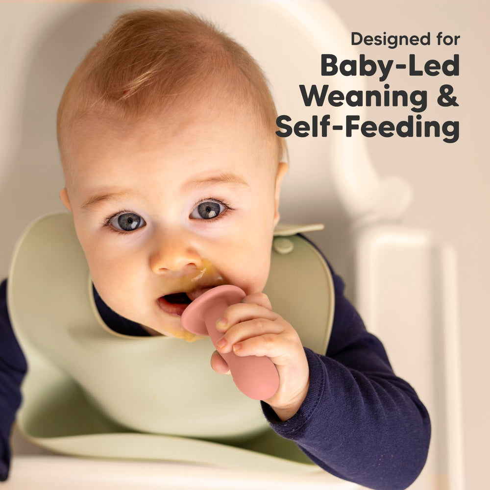 KeaBabies self-feeding spoons enable independent eating as textures change.