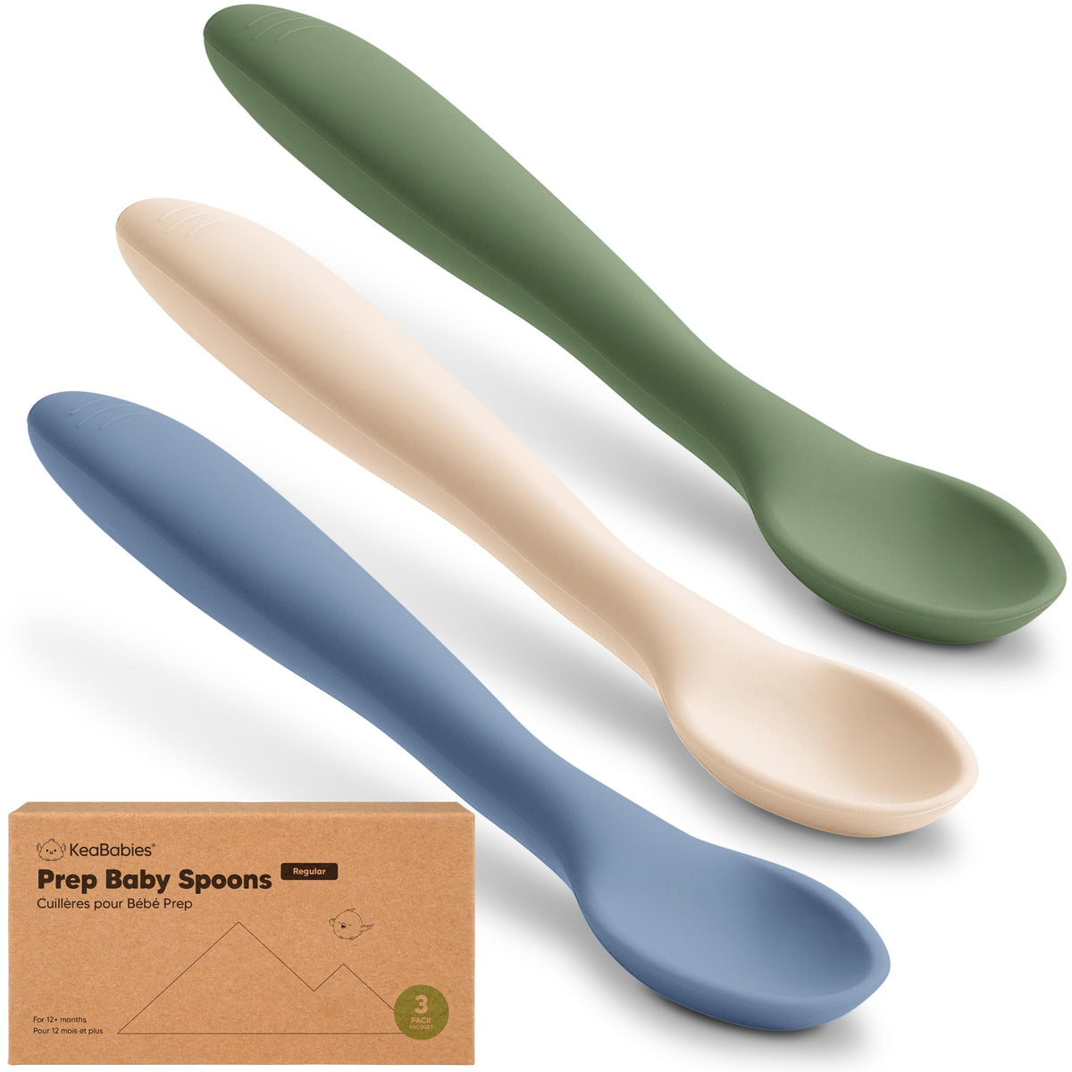 KeaBabies slate silicone baby spoons with safe self-feeding design.