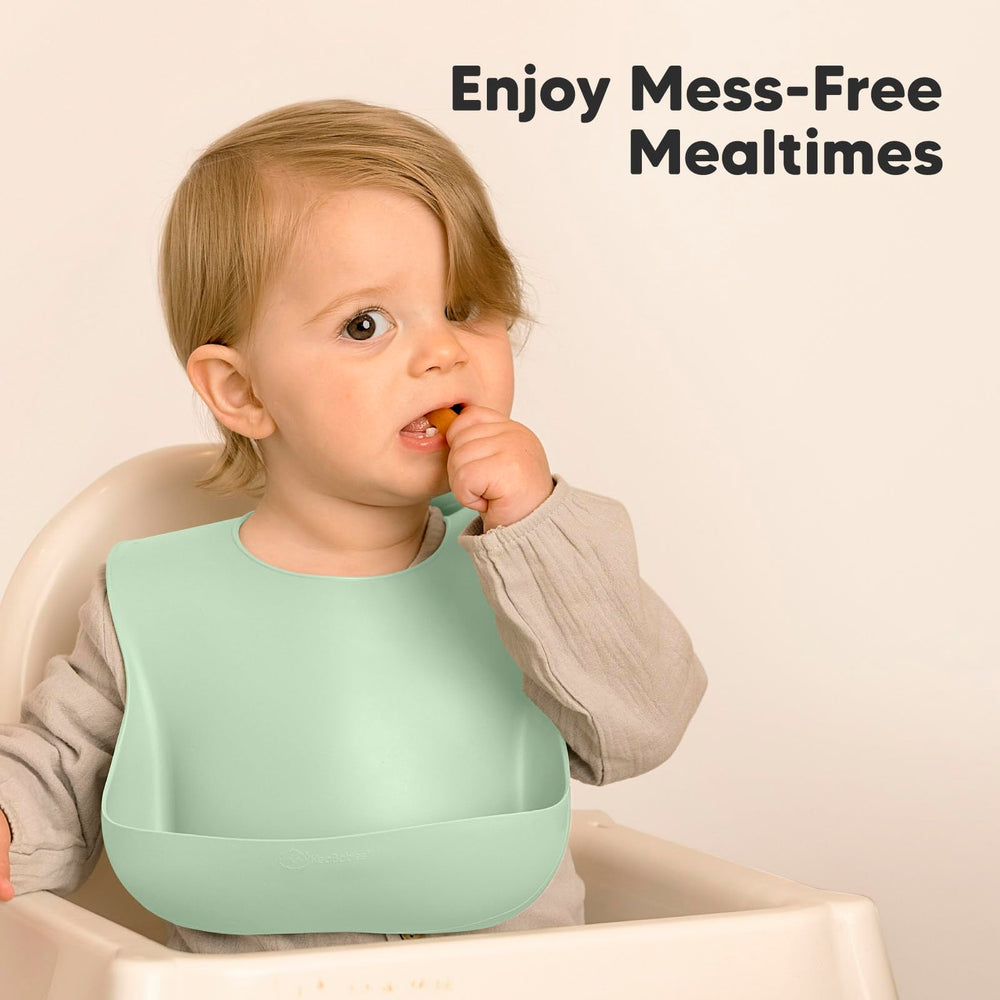 KeaBabies silicone bibs 2-pack mellow deep pocket catching spills
