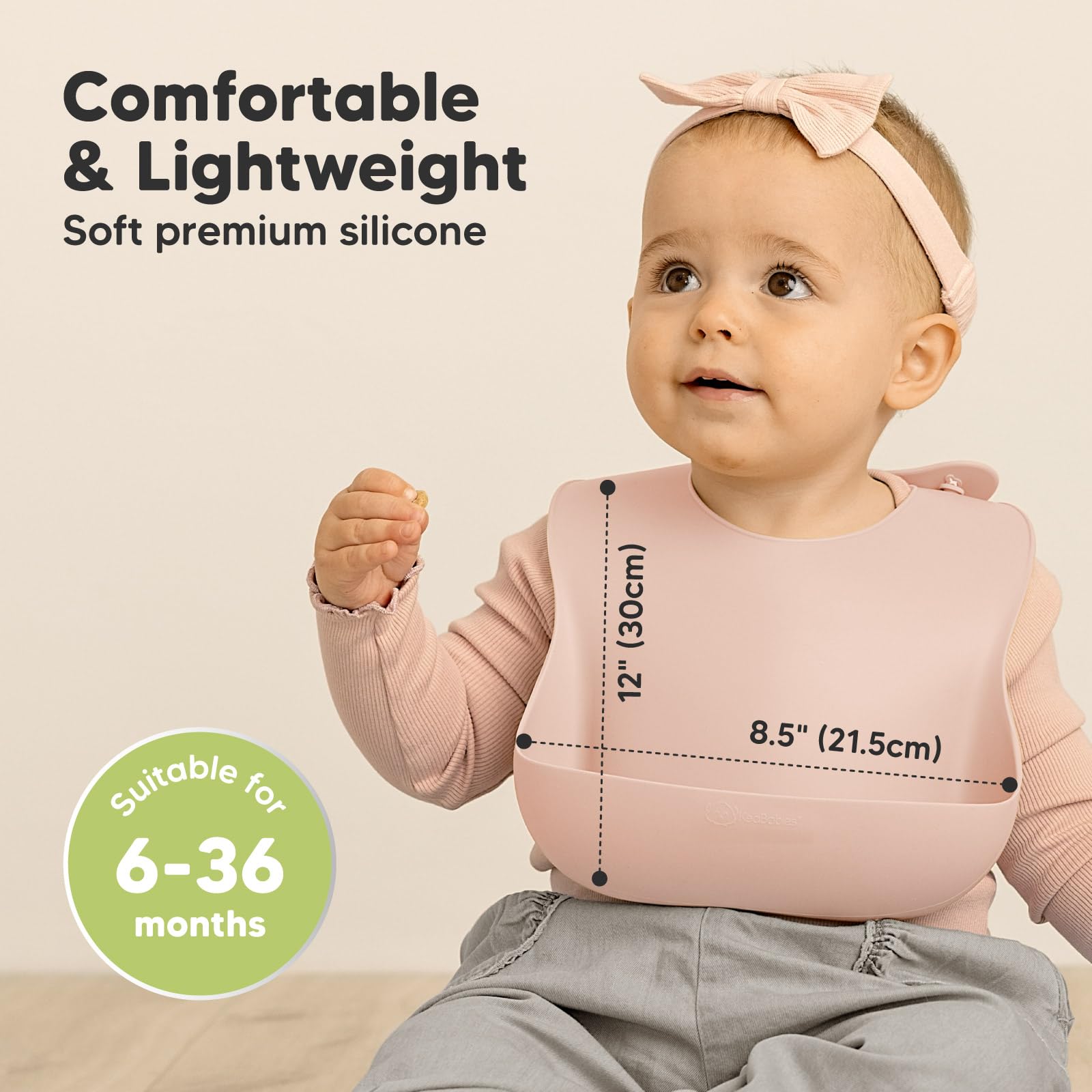 KeaBabies silicone bibs 2-pack mellow displayed as dishwasher-safe for quick cleanup