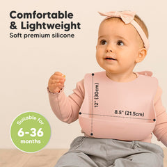 KeaBabies silicone bibs 2-pack mellow displayed as dishwasher-safe for quick cleanup