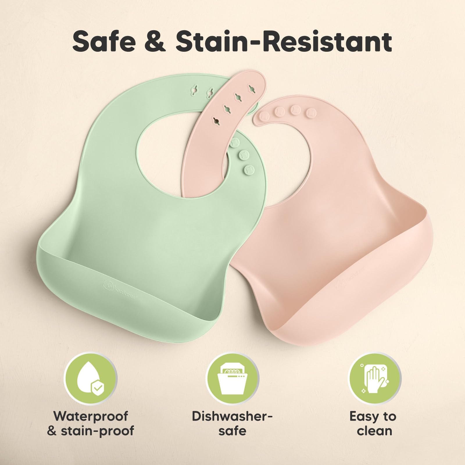 KeaBabies silicone bibs 2-pack mellow waterproof surface protects clothing
