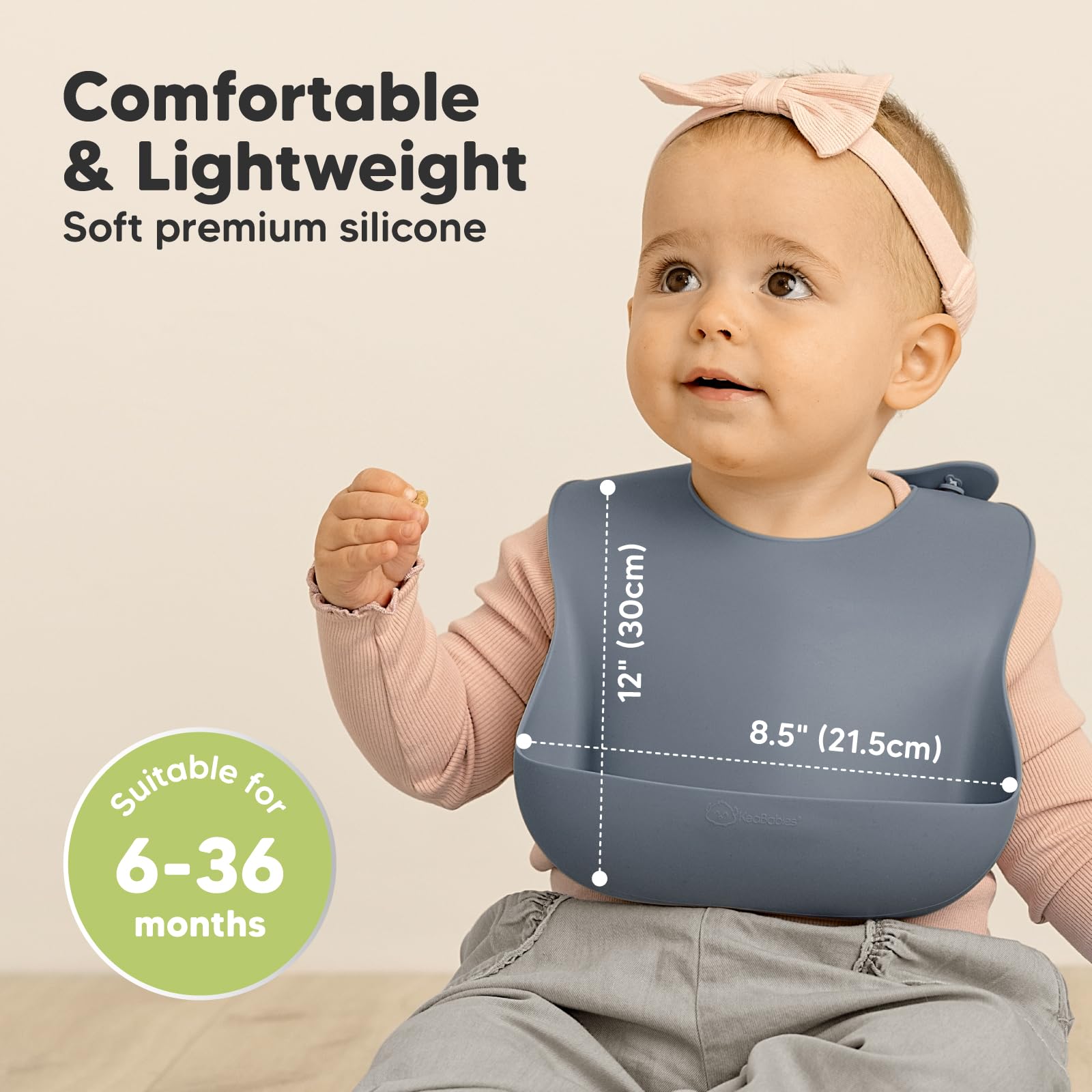 KeaBabies slate silicone bib with adjustable closure on toddler.