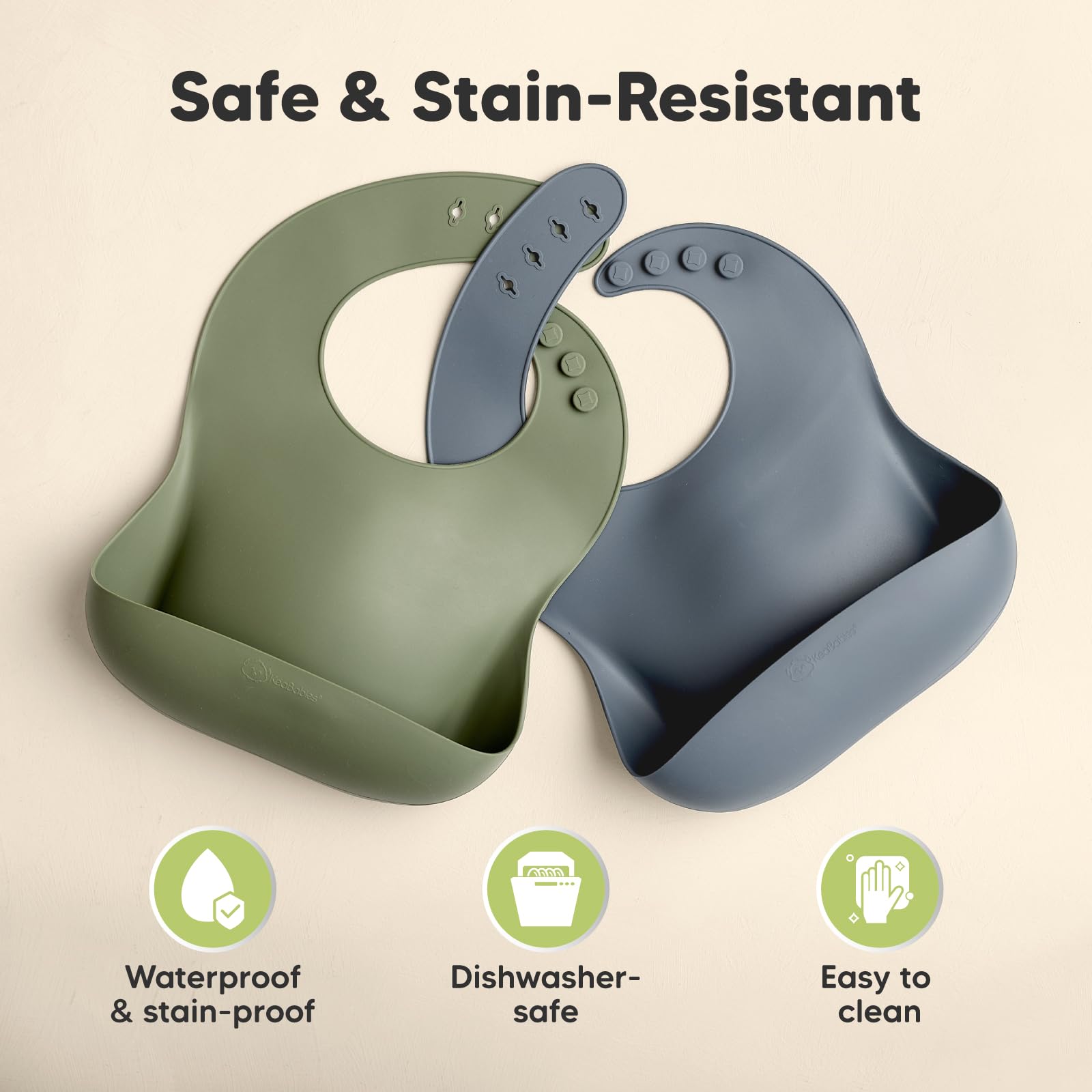 KeaBabies silicone bib placed in dishwasher for easy cleaning.